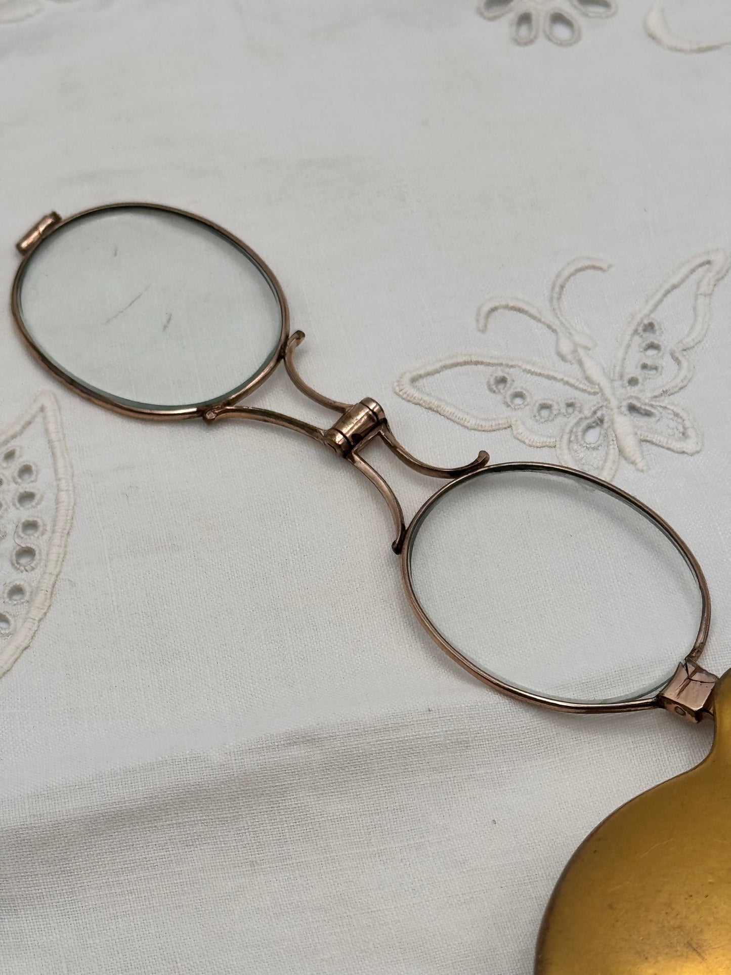 Antique Gold-Filled Lorgnette Folding Opera Glasses 4.5” Monogrammed