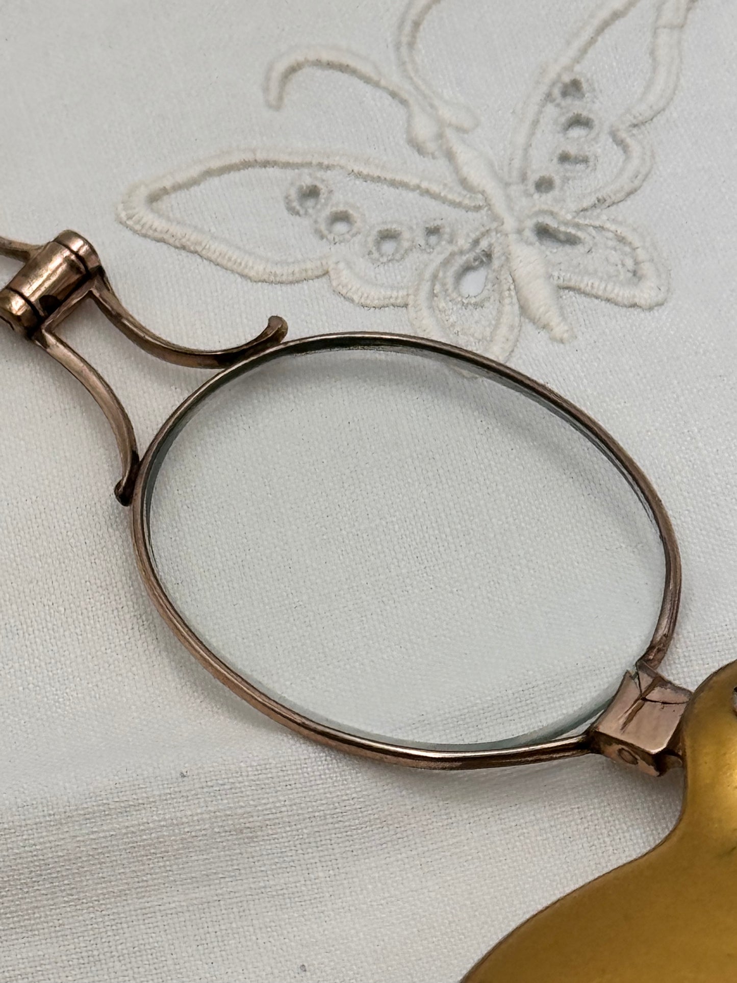 Antique Gold-Filled Lorgnette Folding Opera Glasses 4.5” Monogrammed