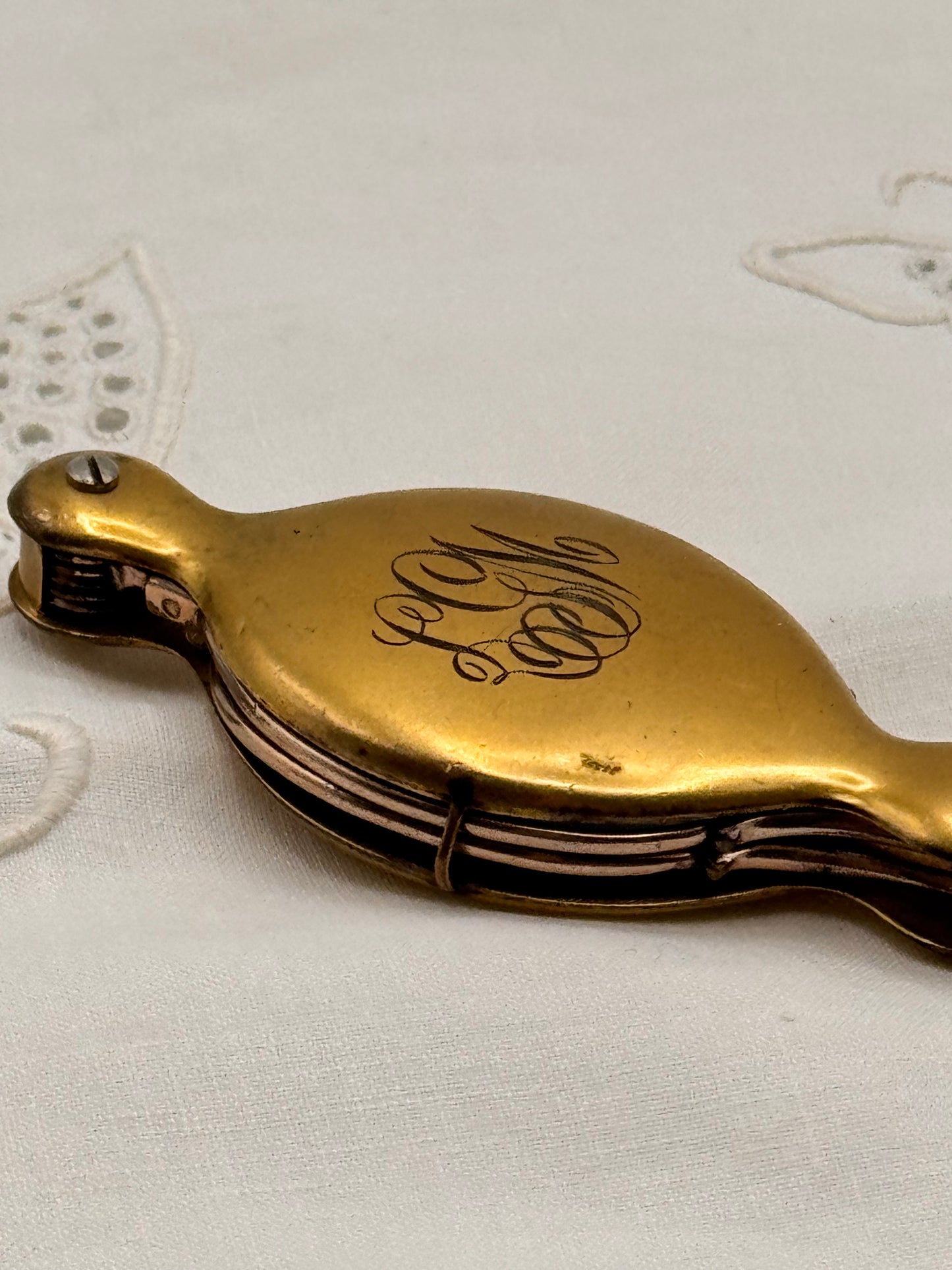 Antique Gold-Filled Lorgnette Folding Opera Glasses 4.5” Monogrammed