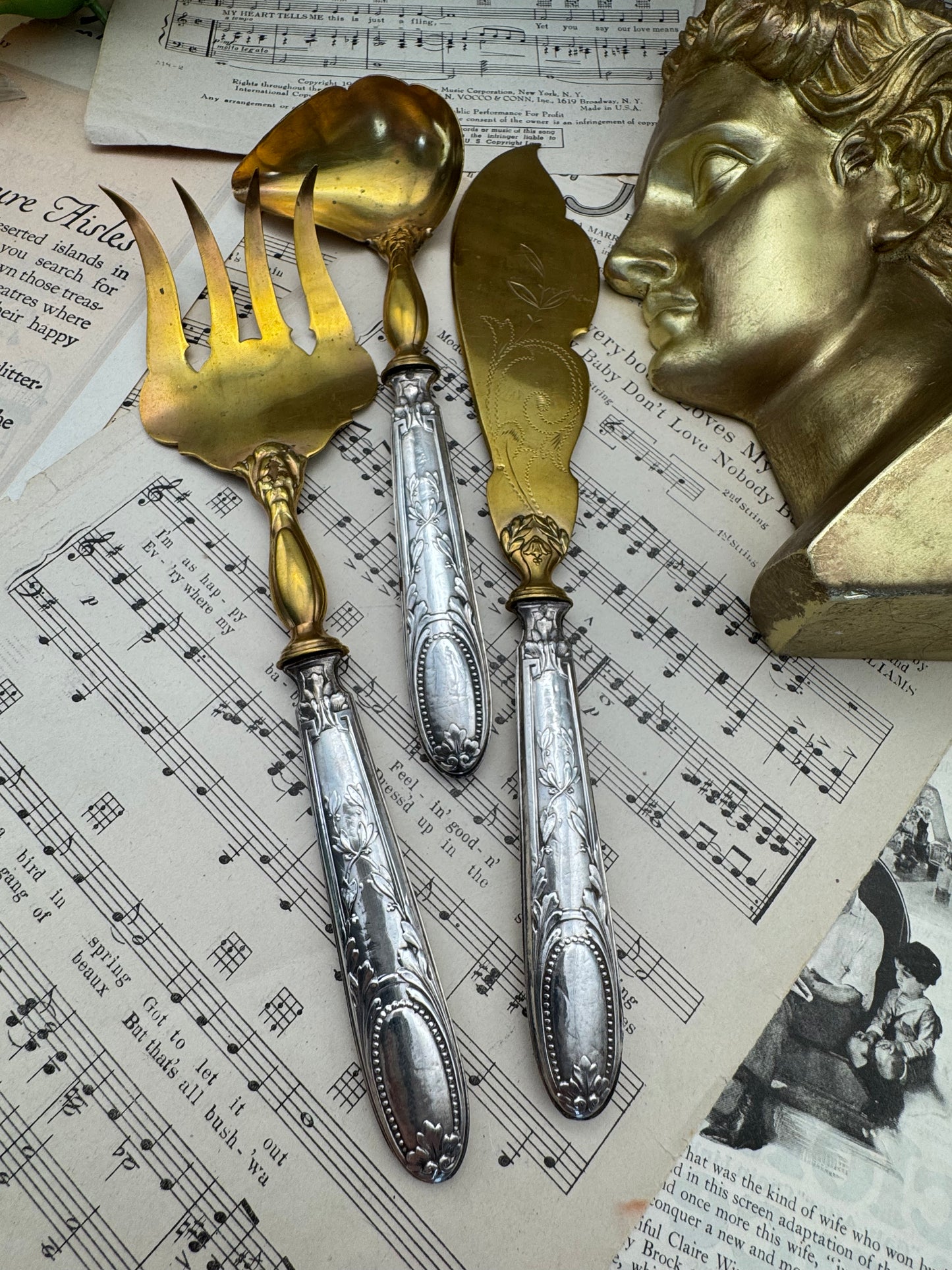 Antique 800 FRENCH Silver & Vermeil Serving Set – Ornate European Flatware