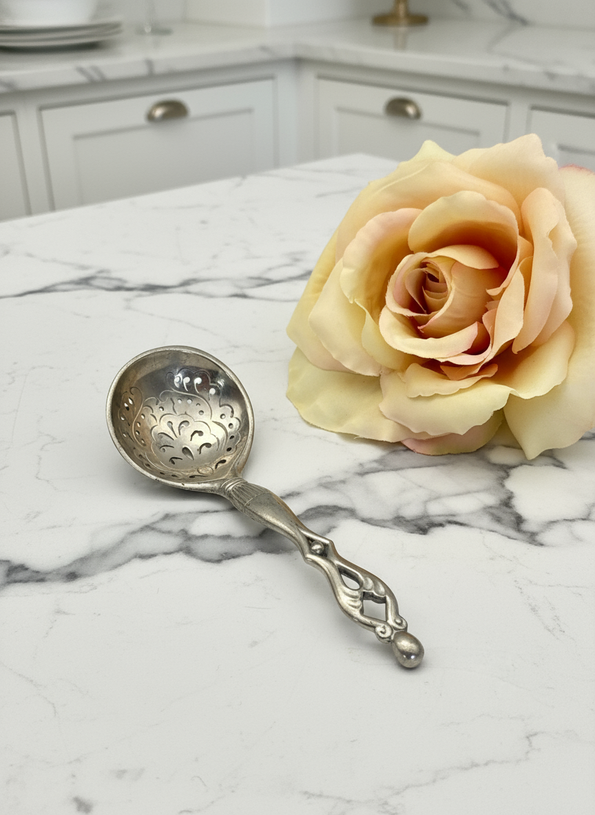 Vintage DANISH Slottled Ladle Pewter Tone ESTATE FIND Hallmarked Denmark