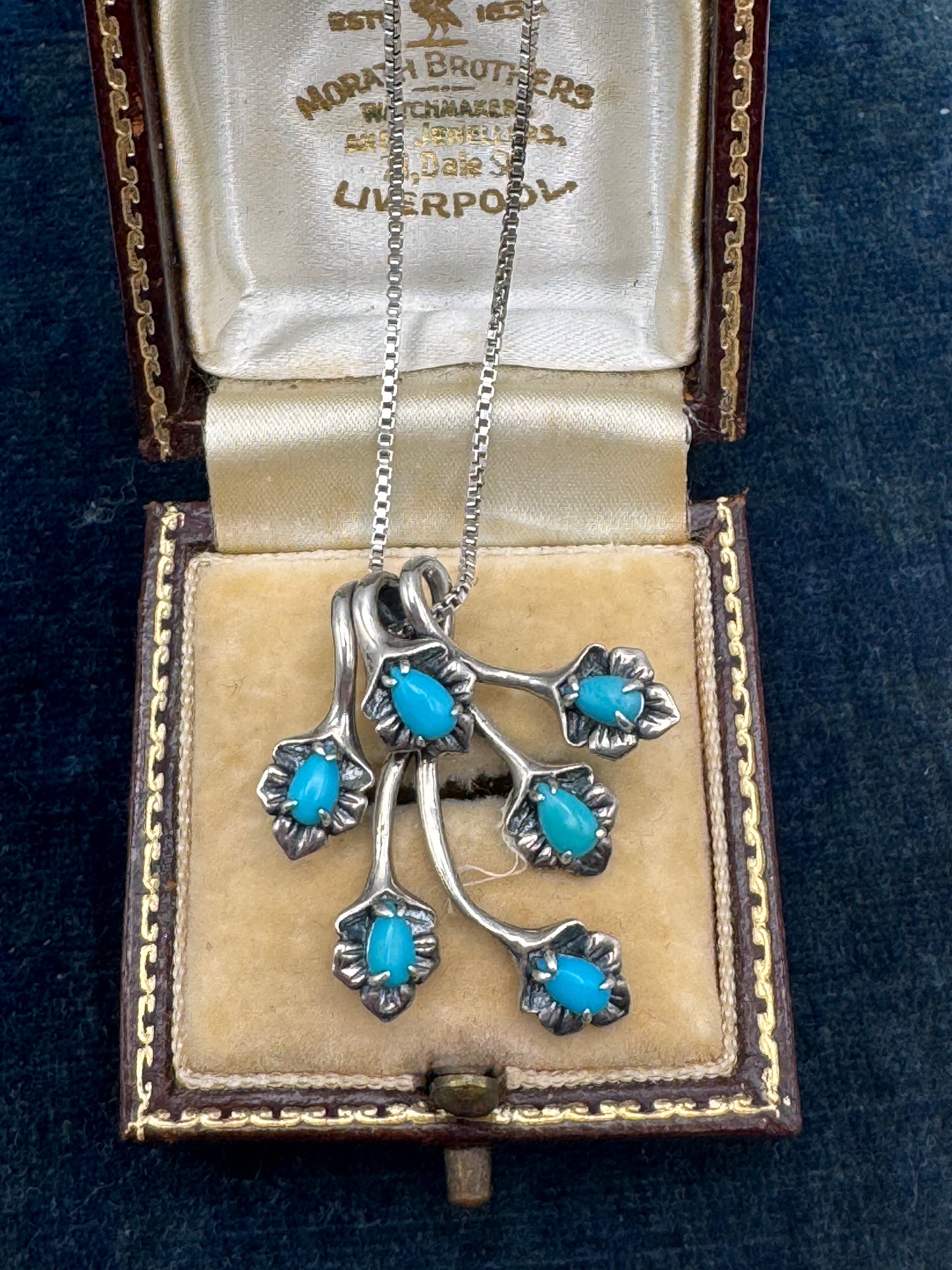 DK 925 Turquoise Branch Pendant Necklace With Italian Sterling Box Chain 19.5”