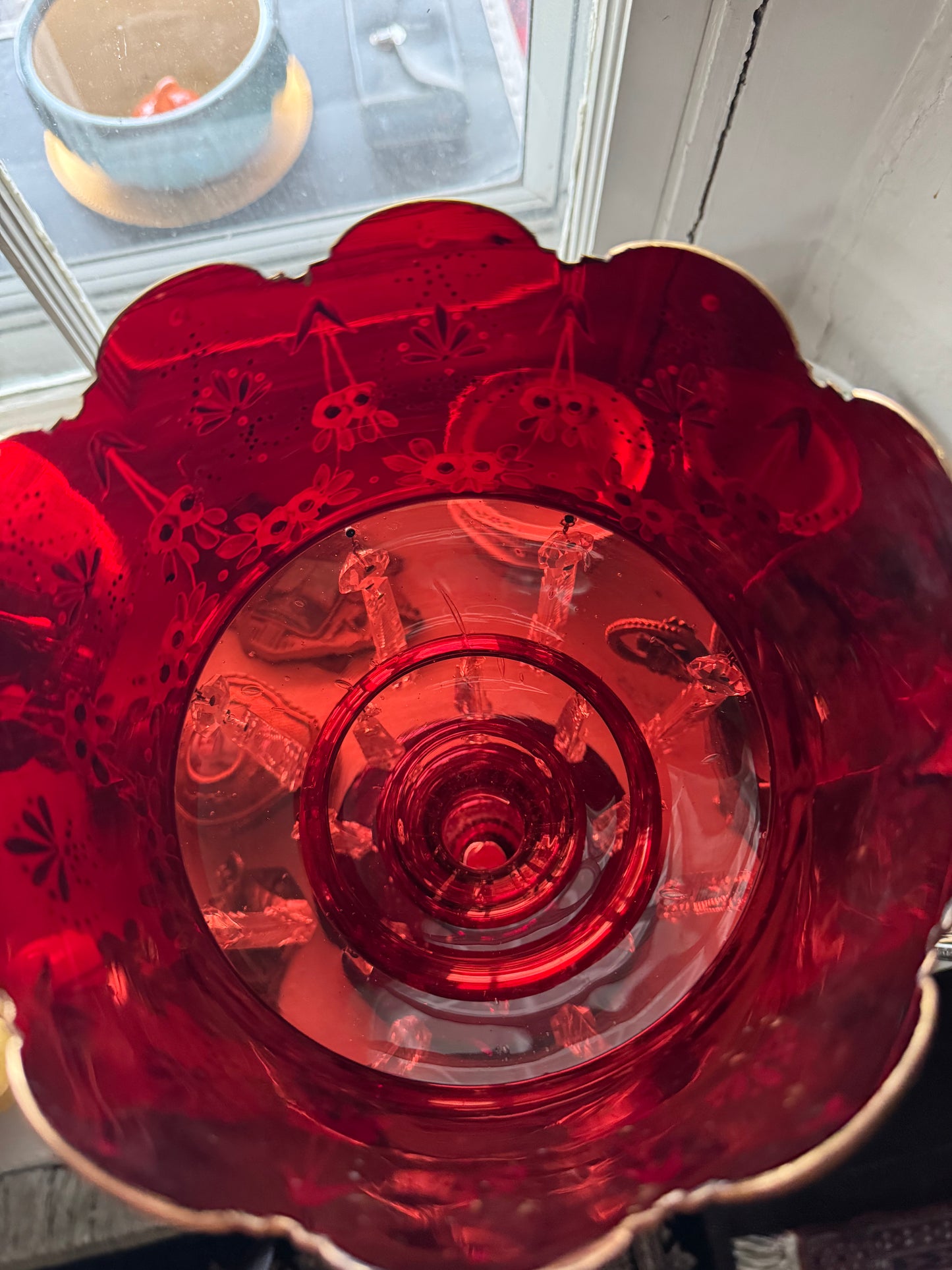 Pair of Victorian Cranberry Glass Mantle Lusters with Prisms – 15” Antique