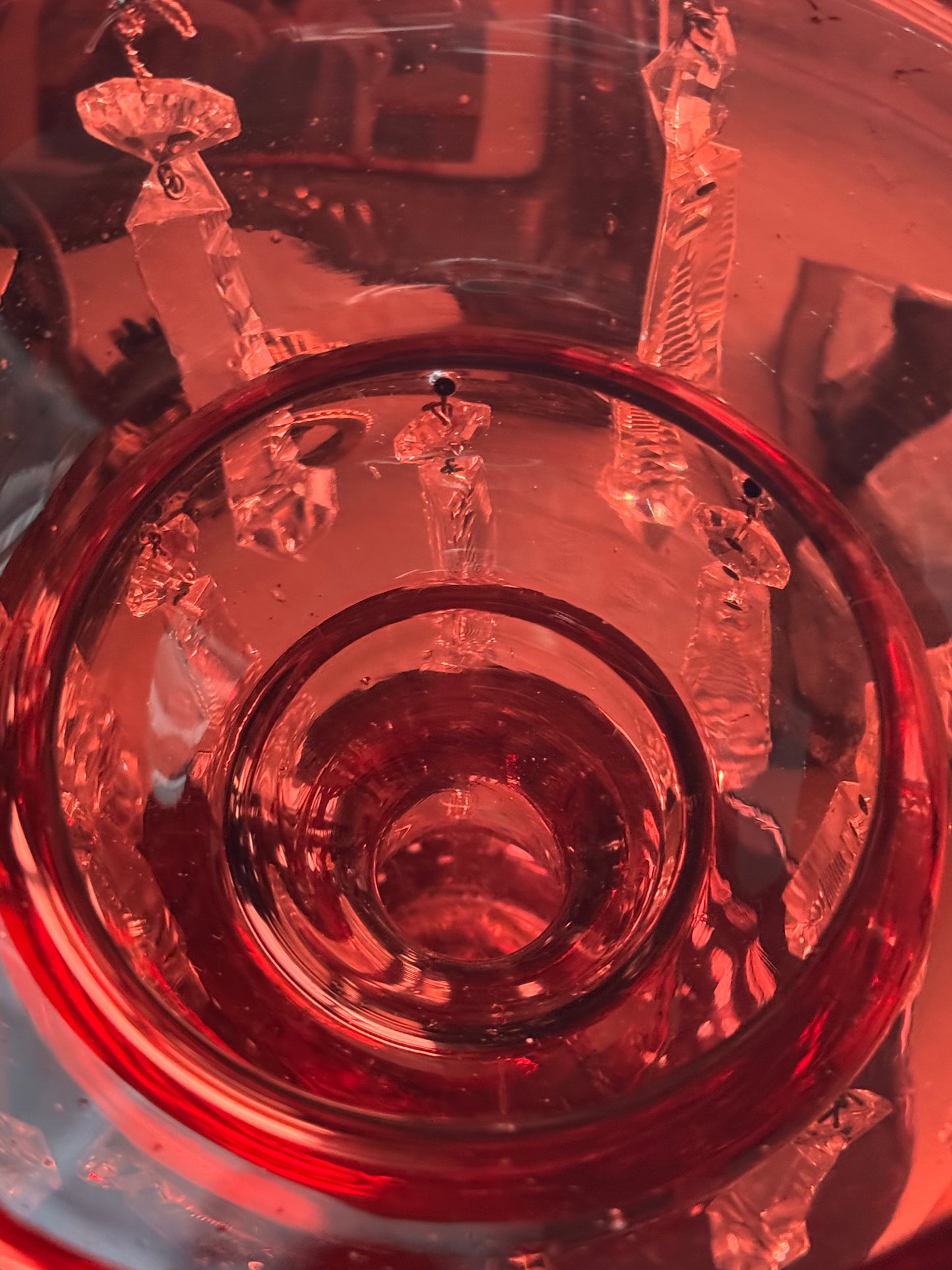 Pair of Victorian Cranberry Glass Mantle Lusters with Prisms – 15” Antique