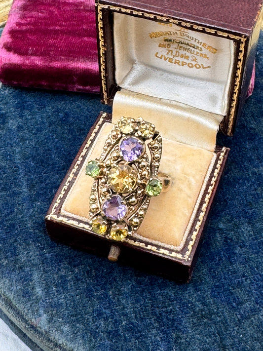 Vintage Nicky Butler Ring Gold Tone Multi Gem Statement Size 8.75
