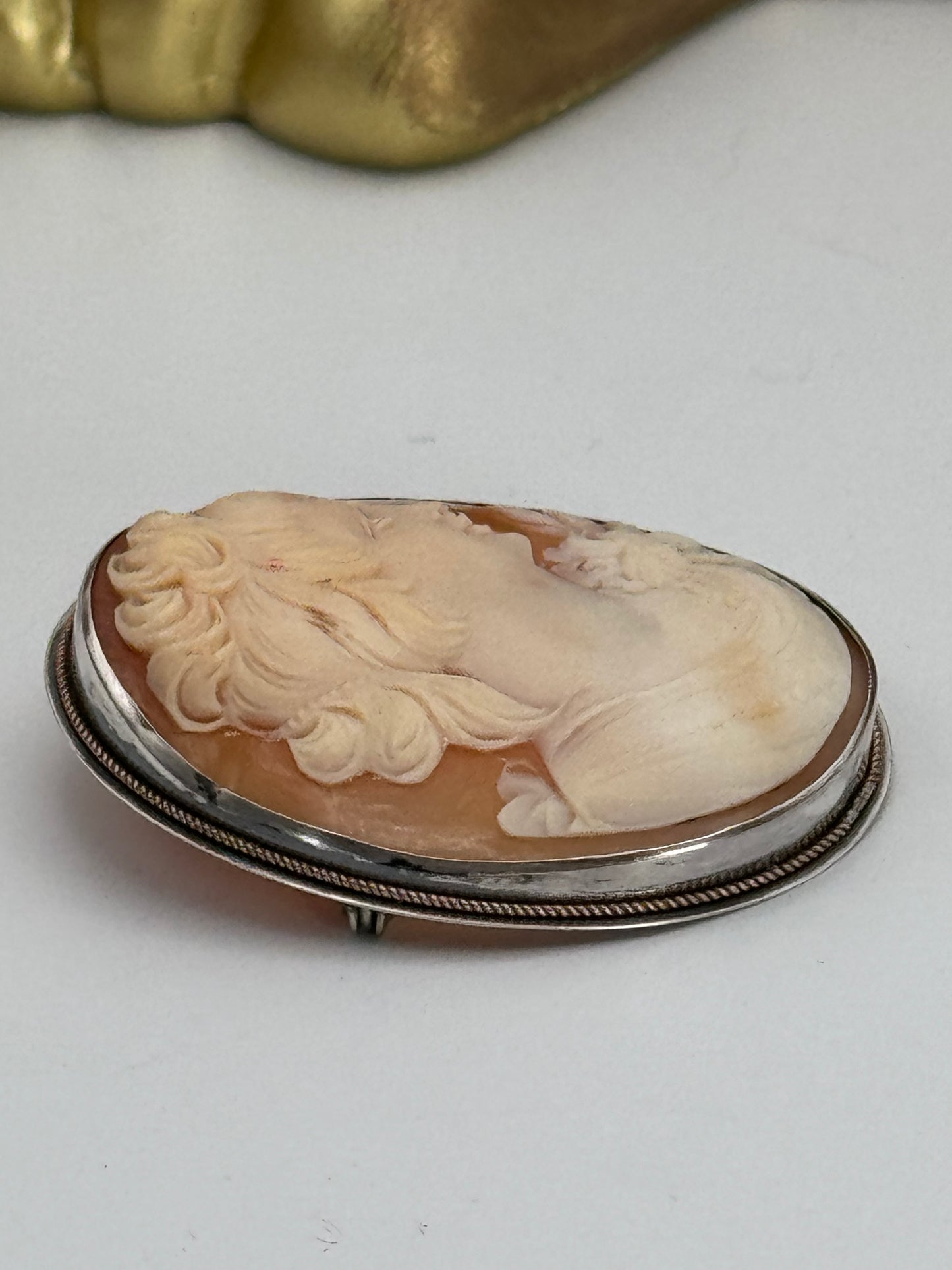 Vintage Sterling Silver She’ll Carved Cameo Brooch Pendant