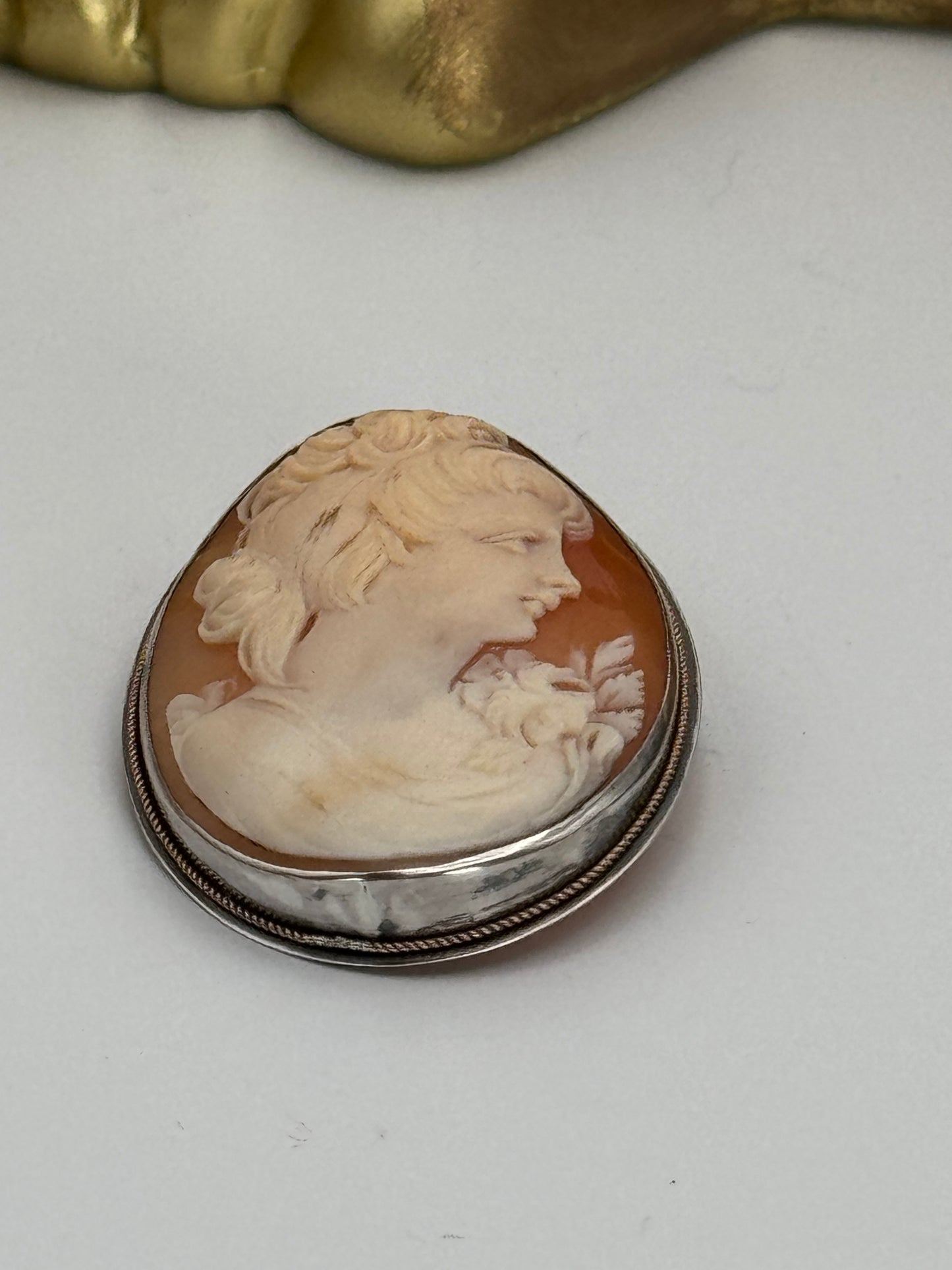 Vintage Sterling Silver She’ll Carved Cameo Brooch Pendant