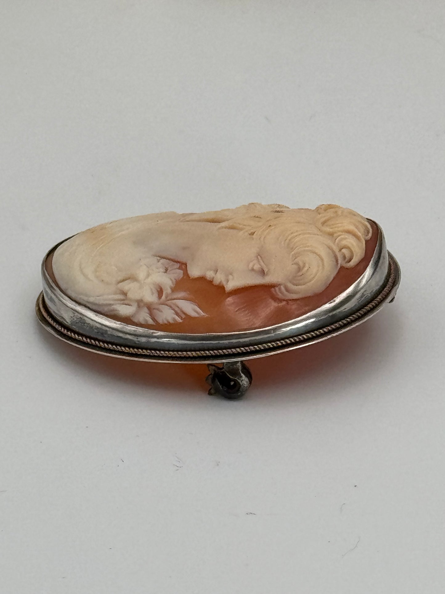 Vintage Sterling Silver She’ll Carved Cameo Brooch Pendant