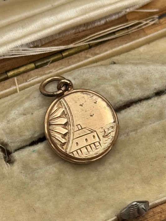 Antique Victorian Prayer Charm Our Father Gold Filled Coastal Sailboat Scene