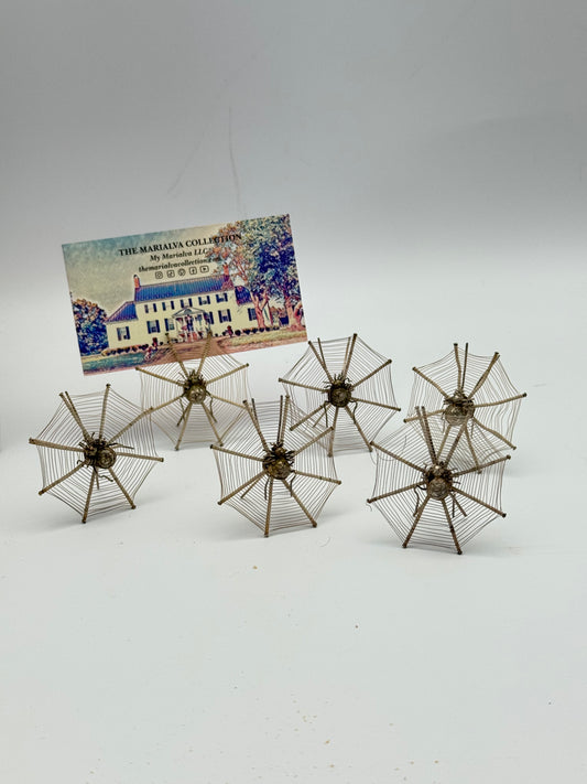 Vintage Antique Set of 6 Silver Spiderweb Place Card Holders – Circa Early 20th Century – Unique Table Decor (SET-A)