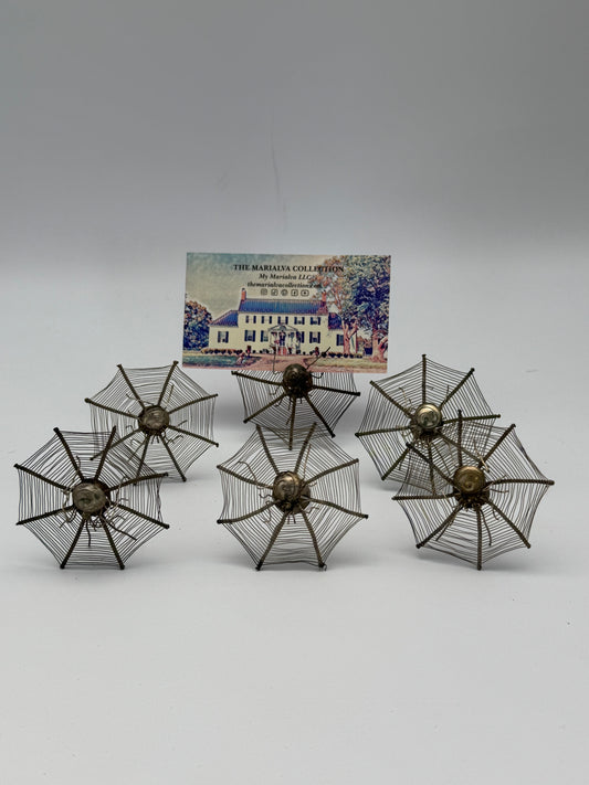 Vintage Antique Set of 6 Silver Spiderweb Place Card Holders – Circa Early 20th Century – Unique Table Decor (SET-B)
