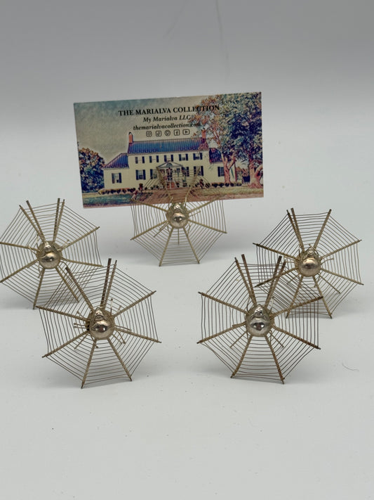Vintage Set of 5 Silver Spiderweb Place Card Holders – Unique Table Decor (SET-D)