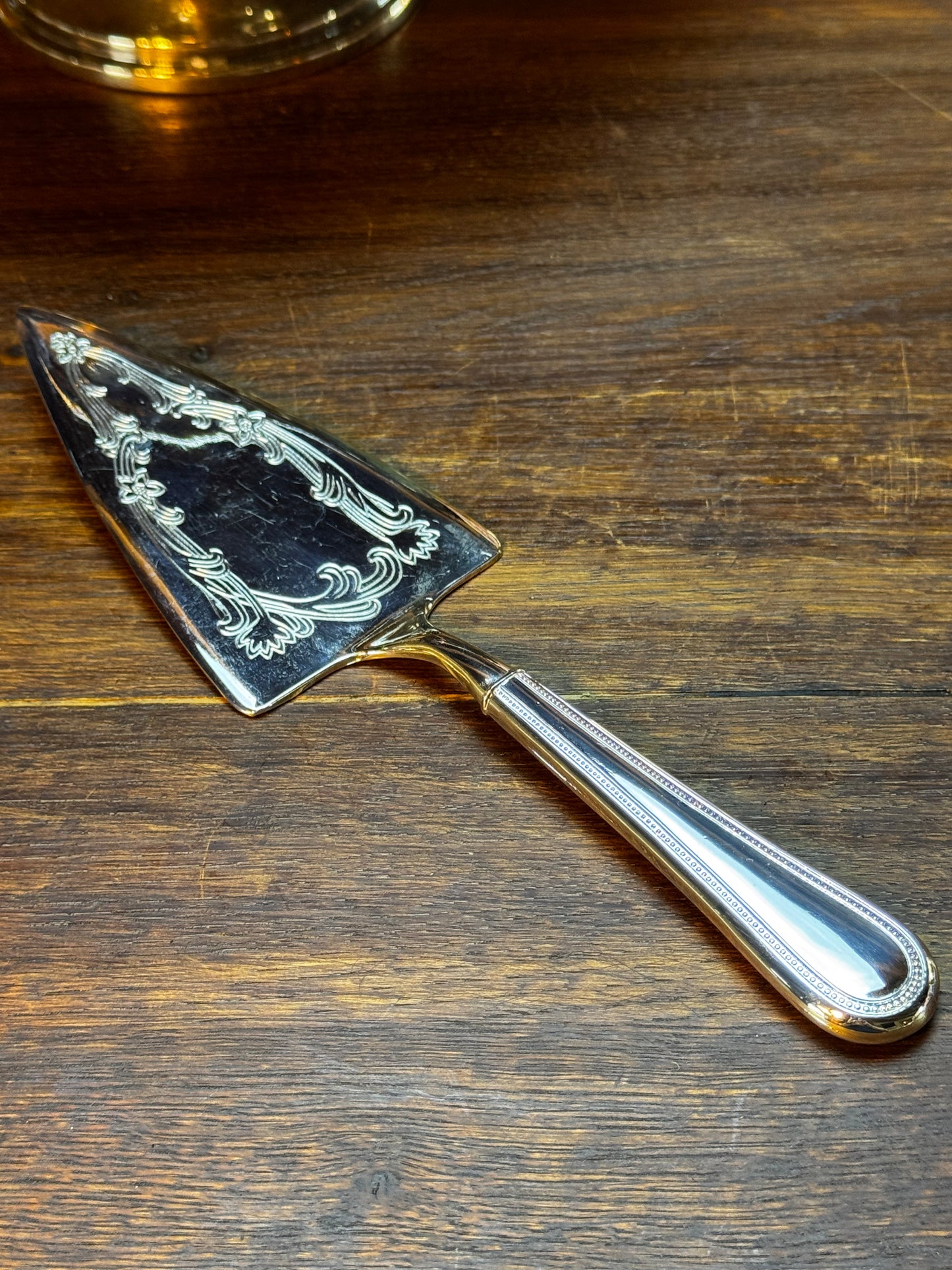 Vintage Silver Plate Pie Server Engraved Blade 10.5”