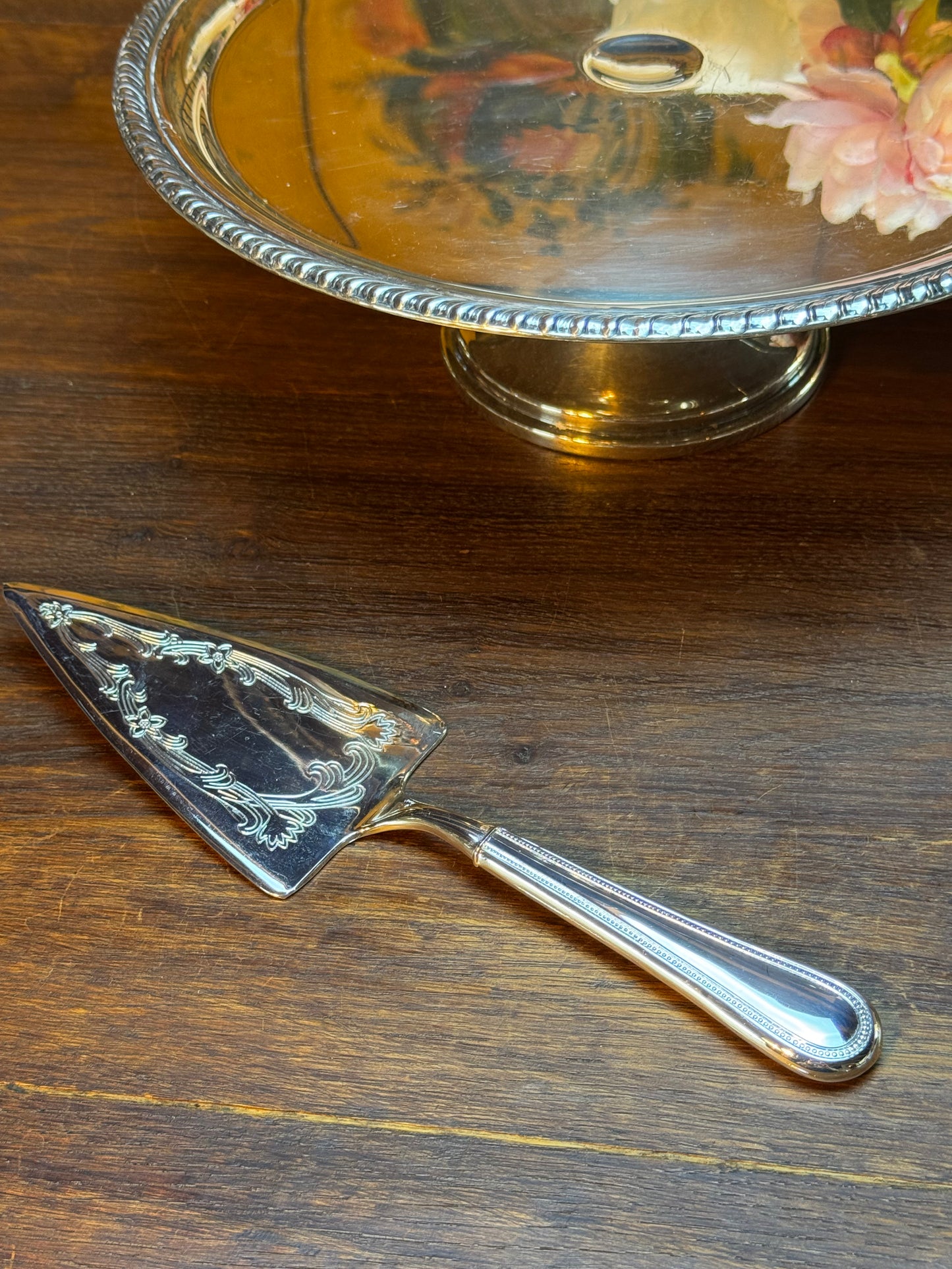 Vintage Silver Plate Pie Server Engraved Blade 10.5”