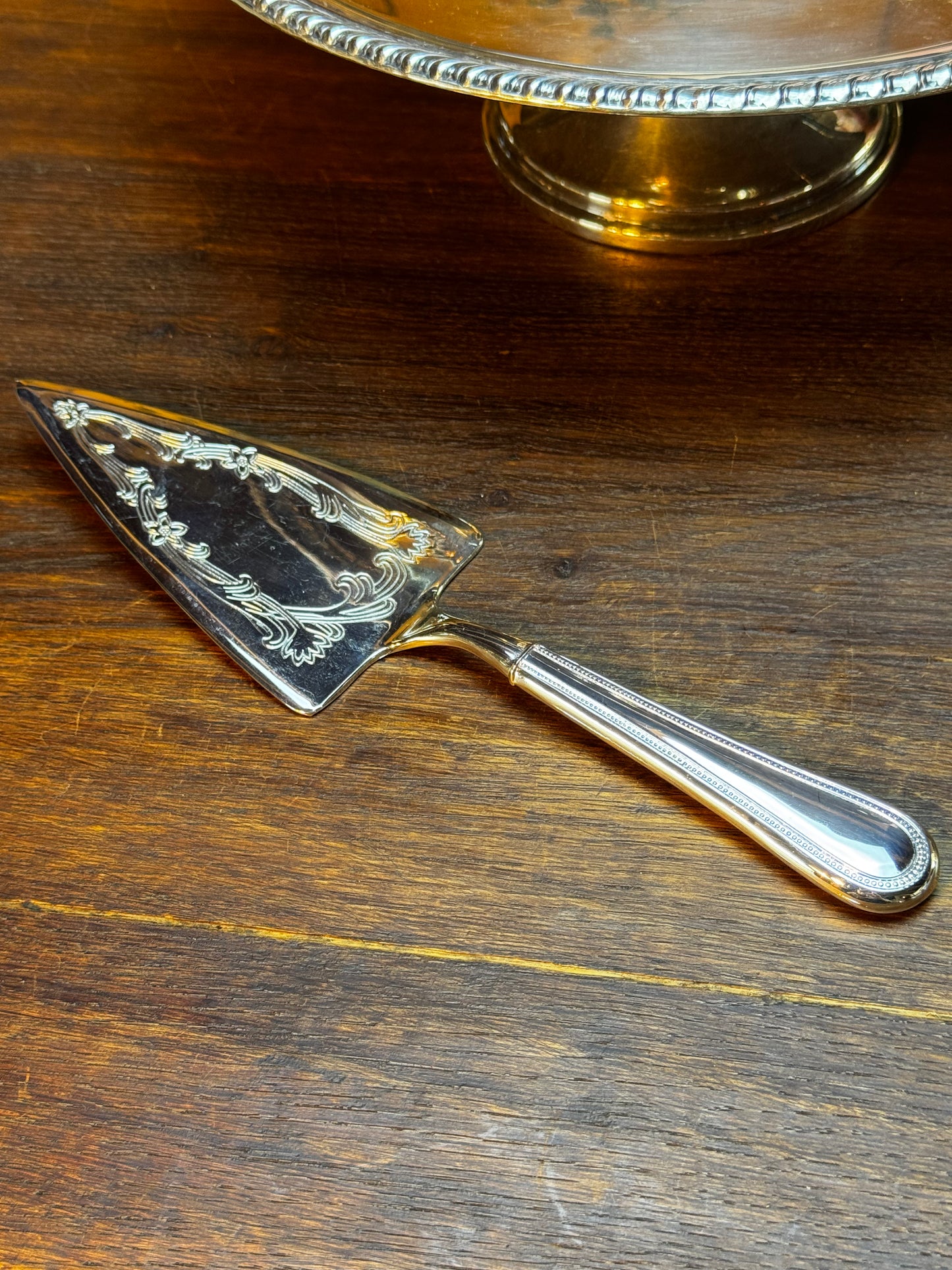 Vintage Silver Plate Pie Server Engraved Blade 10.5”