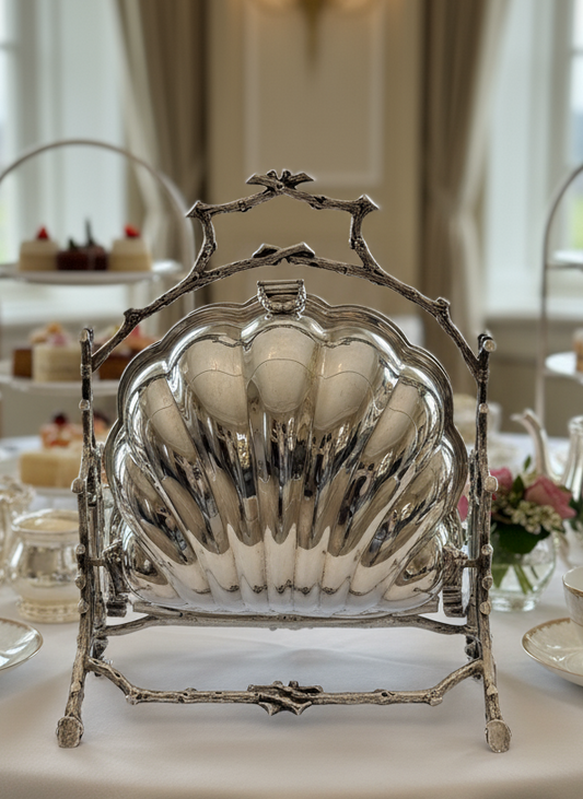 SOLD OUT via Message ONLY Victorian Folding Silver Plate Biscuit Box – Fenton Brothers Ltd. Sheffield c.1890–1900 Branch & Shell Design