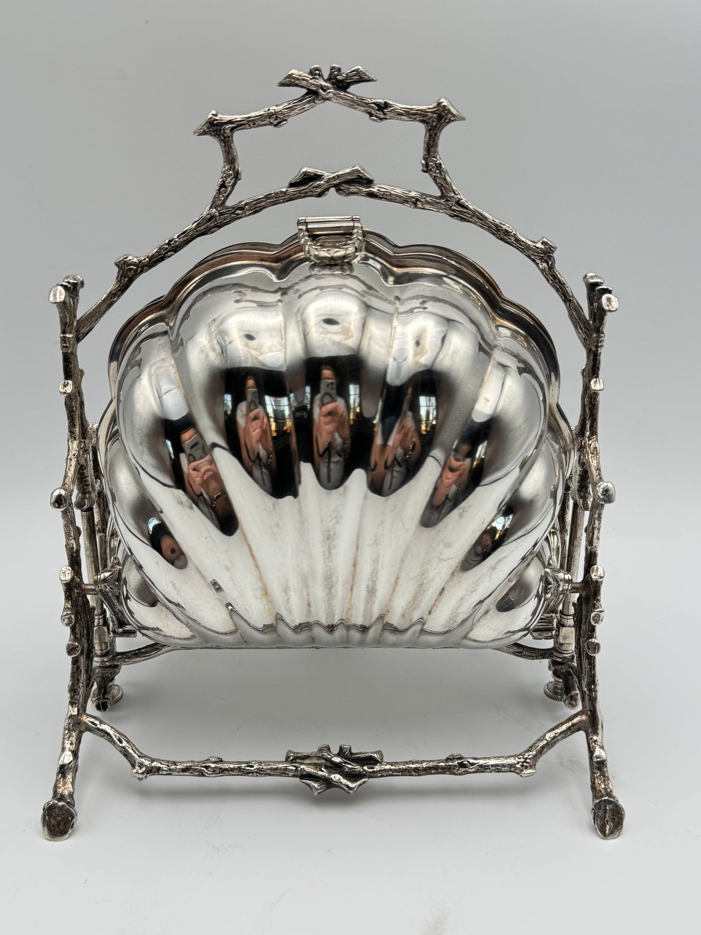 SOLD OUT via Message ONLY Victorian Folding Silver Plate Biscuit Box – Fenton Brothers Ltd. Sheffield c.1890–1900 Branch & Shell Design