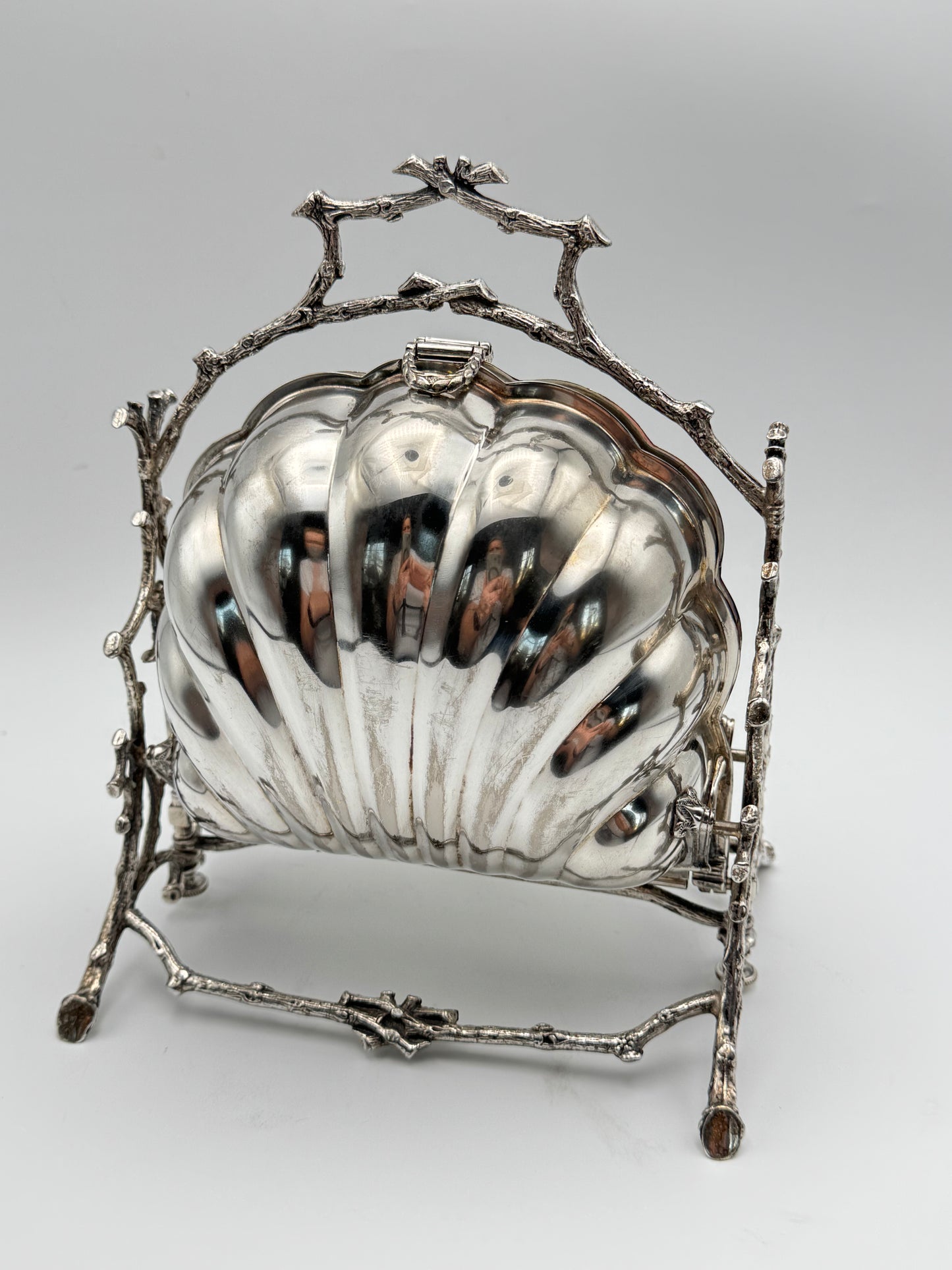 SOLD OUT via Message ONLY Victorian Folding Silver Plate Biscuit Box – Fenton Brothers Ltd. Sheffield c.1890–1900 Branch & Shell Design