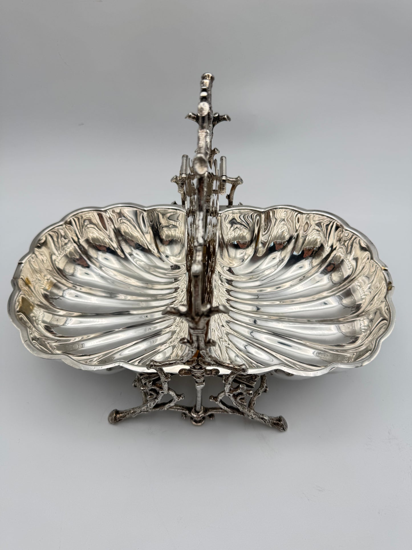 SOLD OUT via Message ONLY Victorian Folding Silver Plate Biscuit Box – Fenton Brothers Ltd. Sheffield c.1890–1900 Branch & Shell Design