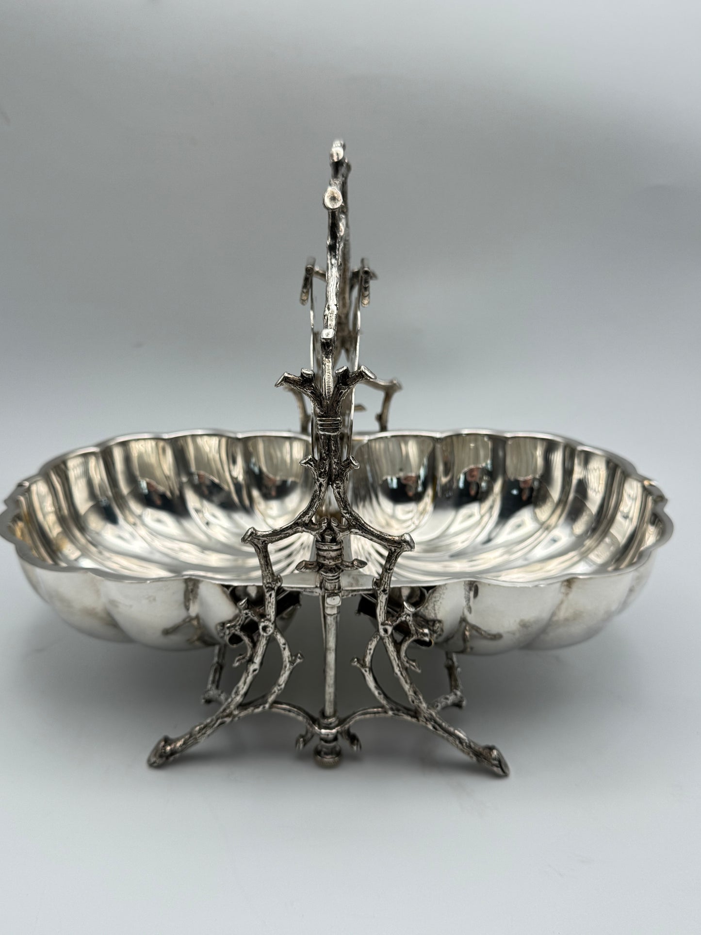 SOLD OUT via Message ONLY Victorian Folding Silver Plate Biscuit Box – Fenton Brothers Ltd. Sheffield c.1890–1900 Branch & Shell Design