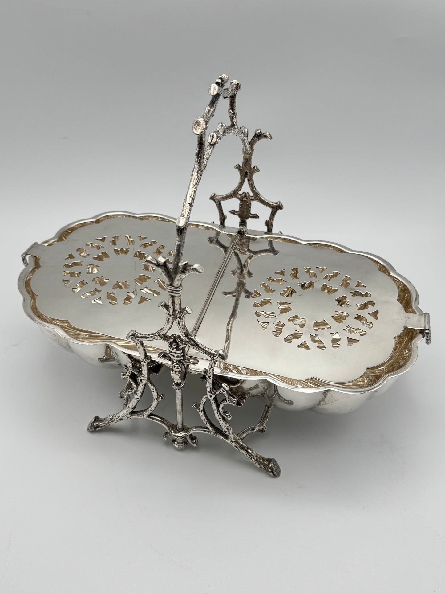 SOLD OUT via Message ONLY Victorian Folding Silver Plate Biscuit Box – Fenton Brothers Ltd. Sheffield c.1890–1900 Branch & Shell Design