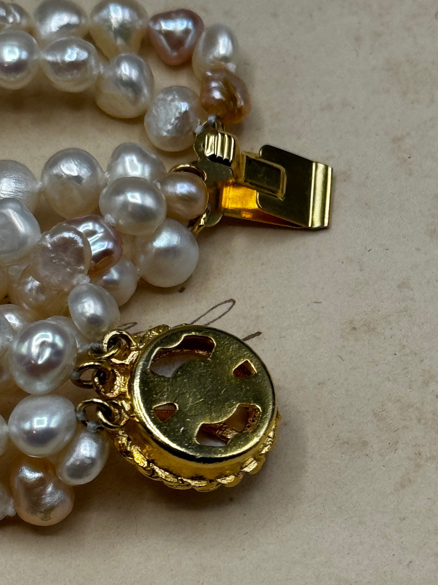 Vintage 5 Strand Freshwater Pearl Necklace Goldtone Clasp 17.5”