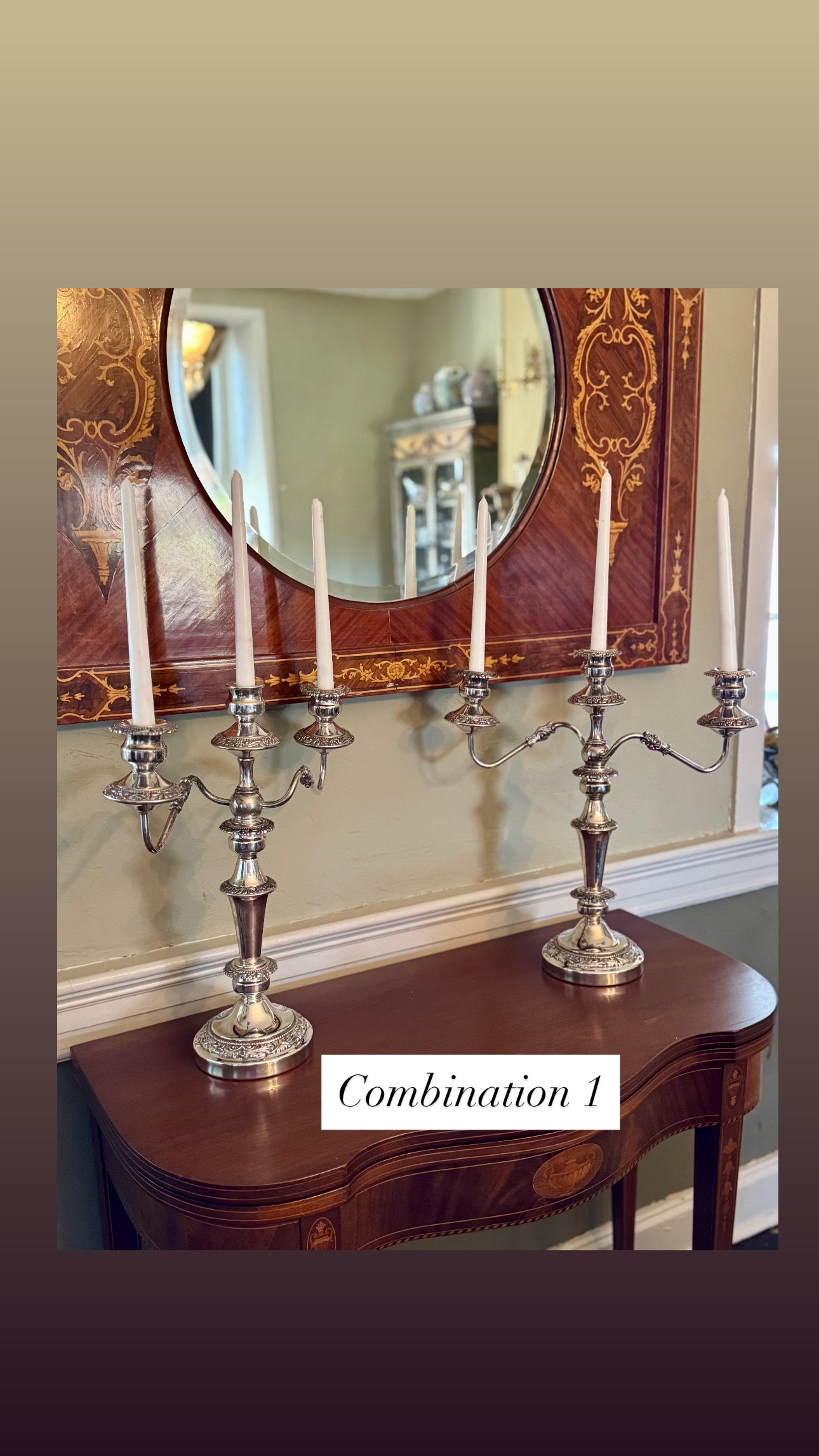 Pair of Vintage Silver Plate Convertible 3/5 Light Topper Candelabra – 6 Display Combinations