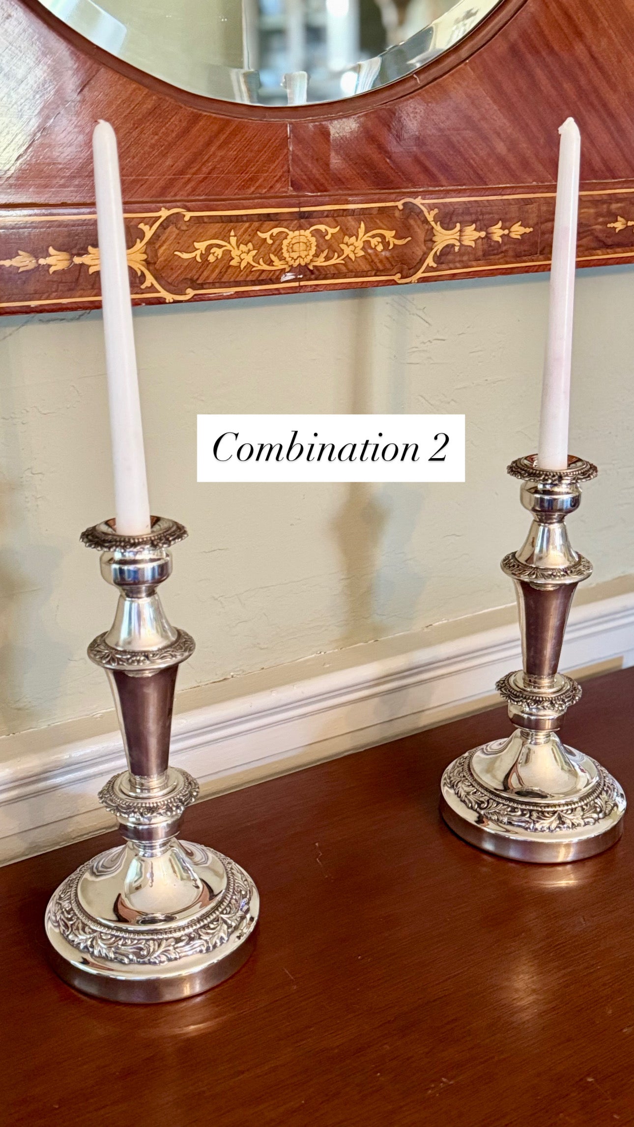 Pair of Vintage Silver Plate Convertible 3/5 Light Topper Candelabra – 6 Display Combinations