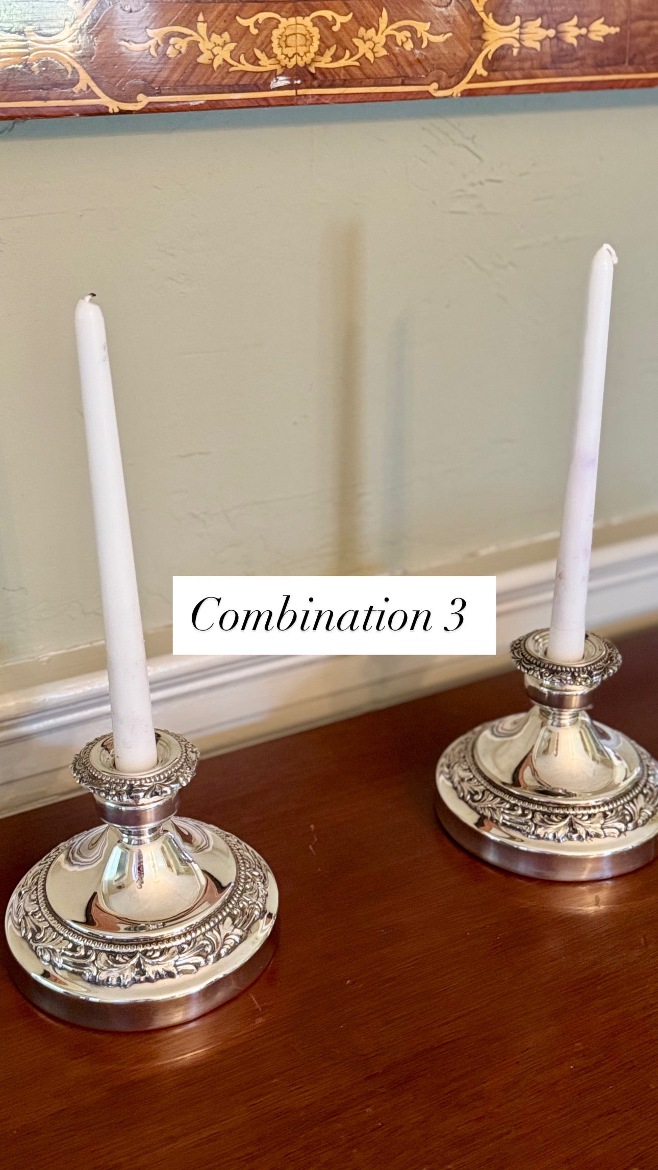 Pair of Vintage Silver Plate Convertible 3/5 Light Topper Candelabra – 6 Display Combinations