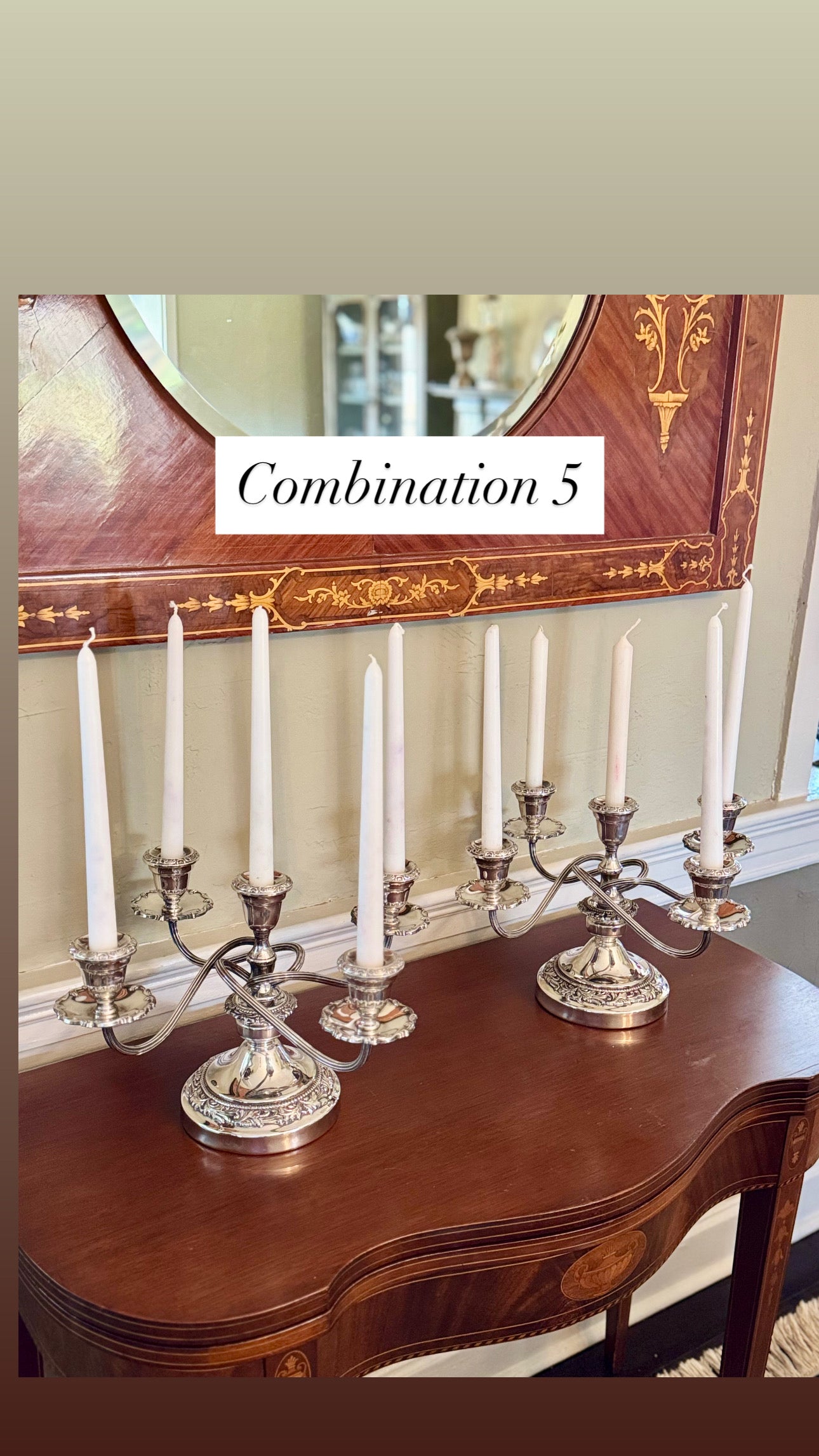Pair of Vintage Silver Plate Convertible 3/5 Light Topper Candelabra – 6 Display Combinations