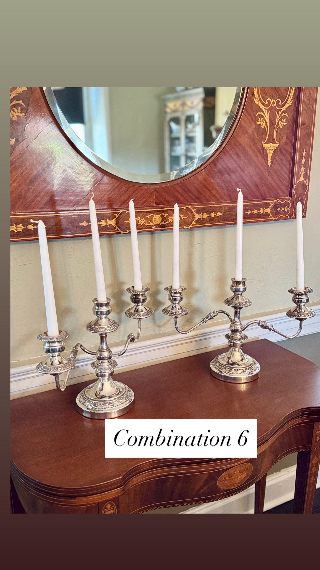 Pair of Vintage Silver Plate Convertible 3/5 Light Topper Candelabra – 6 Display Combinations