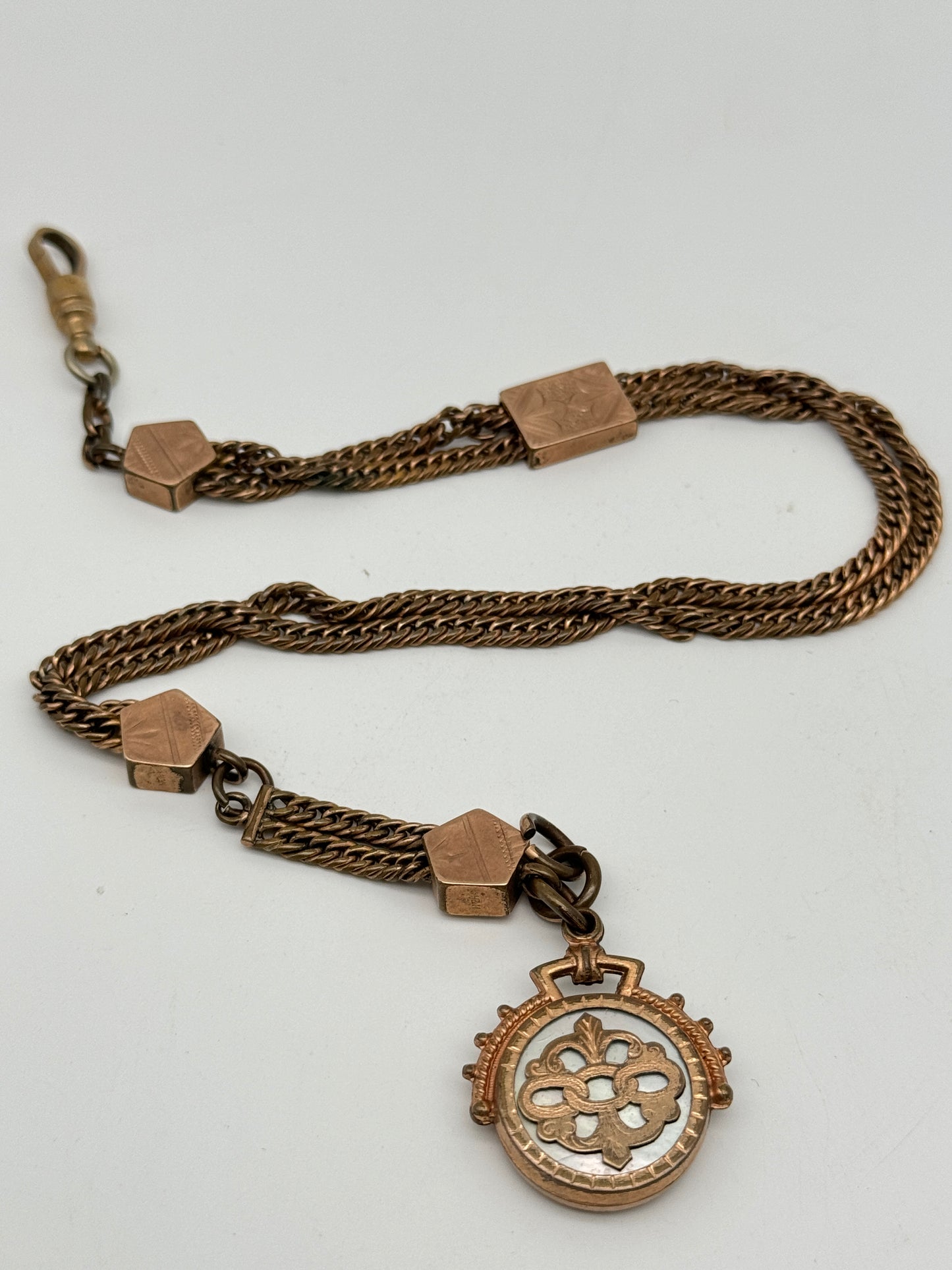 Antique Slider Fob Watch Chain Rose Gold-Filled Circa 14” Total Length