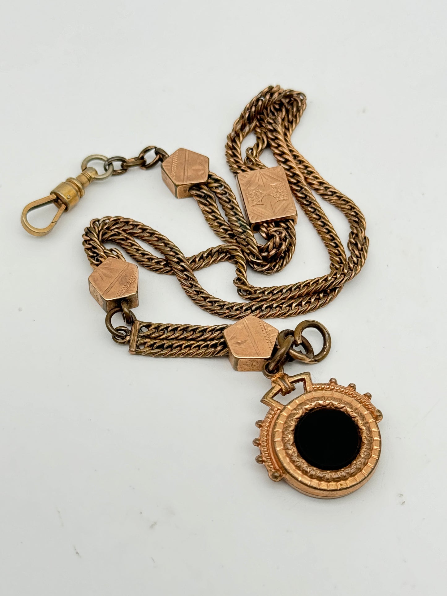 Antique Slider Fob Watch Chain Rose Gold-Filled Circa 14” Total Length