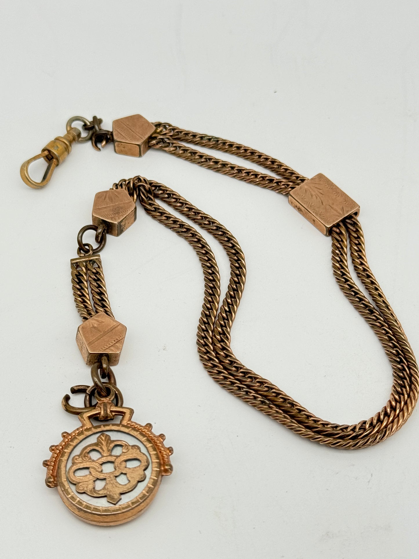 Antique Slider Fob Watch Chain Rose Gold-Filled Circa 14” Total Length