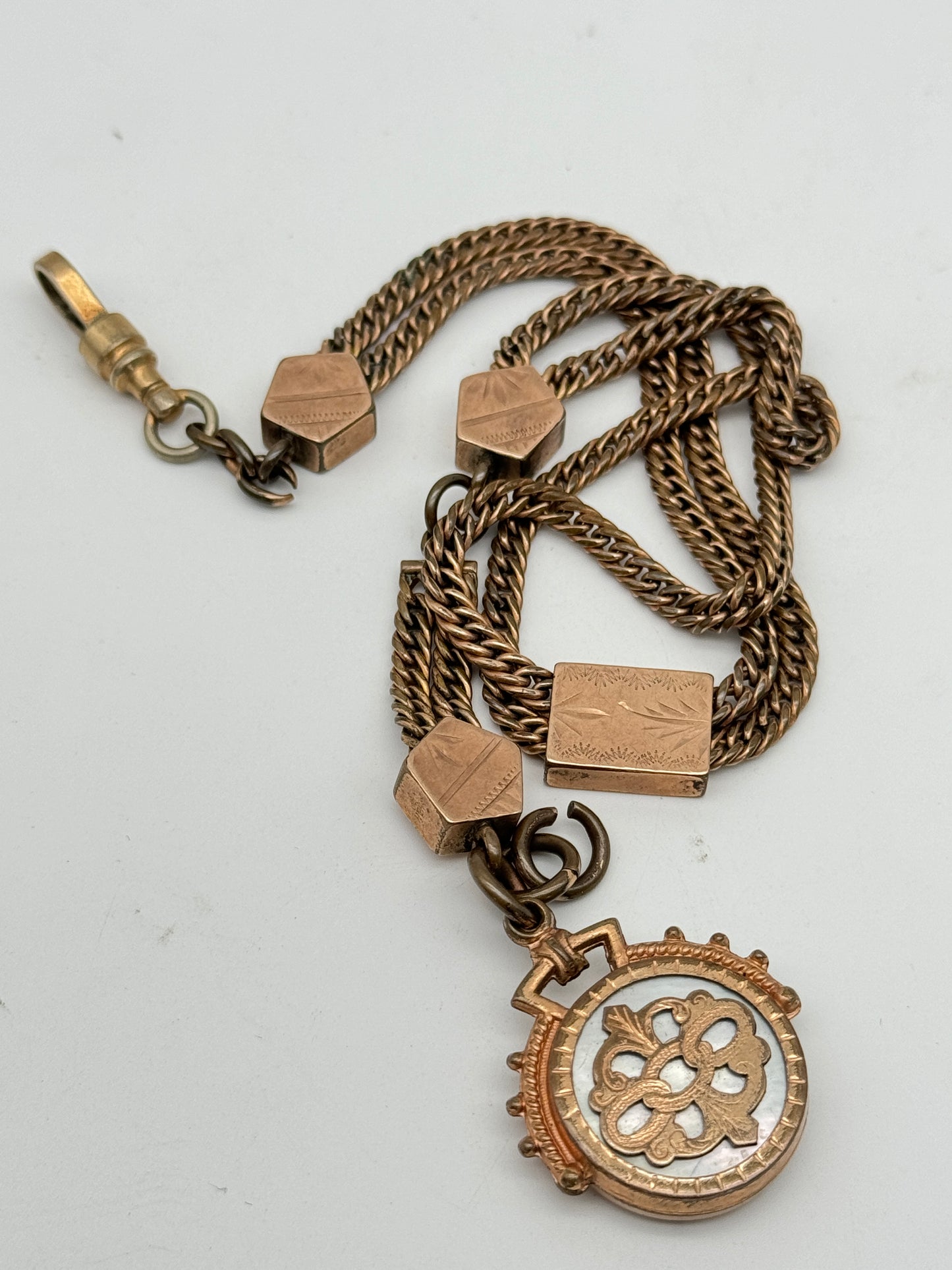 Antique Slider Fob Watch Chain Rose Gold-Filled Circa 14” Total Length