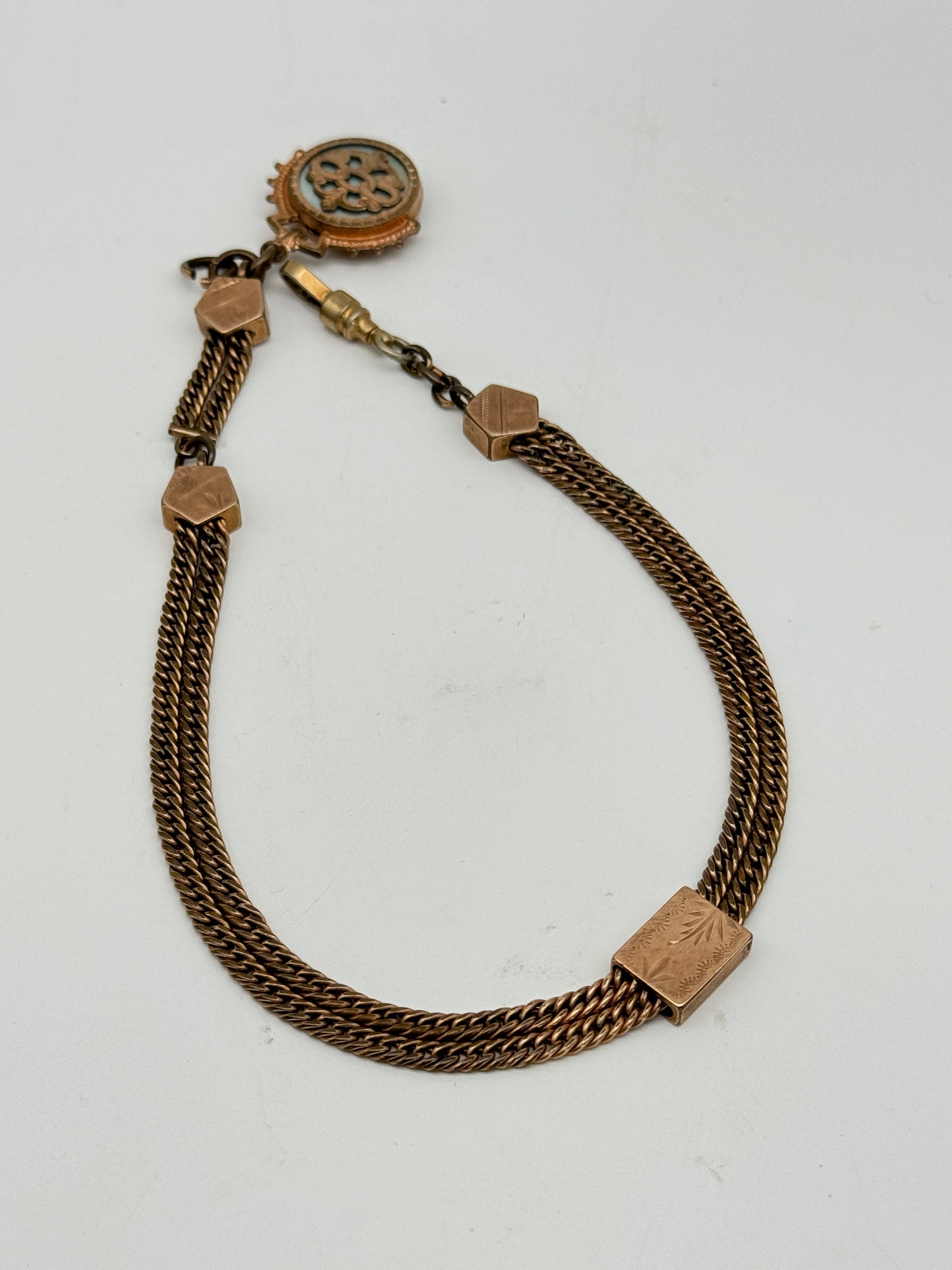 Antique Slider Fob Watch Chain Rose Gold-Filled Circa 14” Total Length