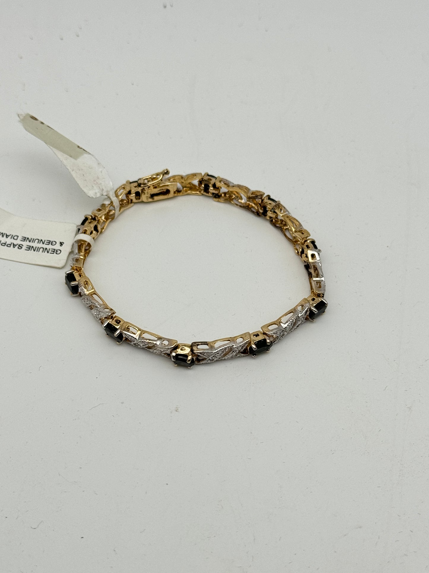 Vintage NWTag Sapphire Diamond Sterling Vermeil Bracelet circa 6.75”