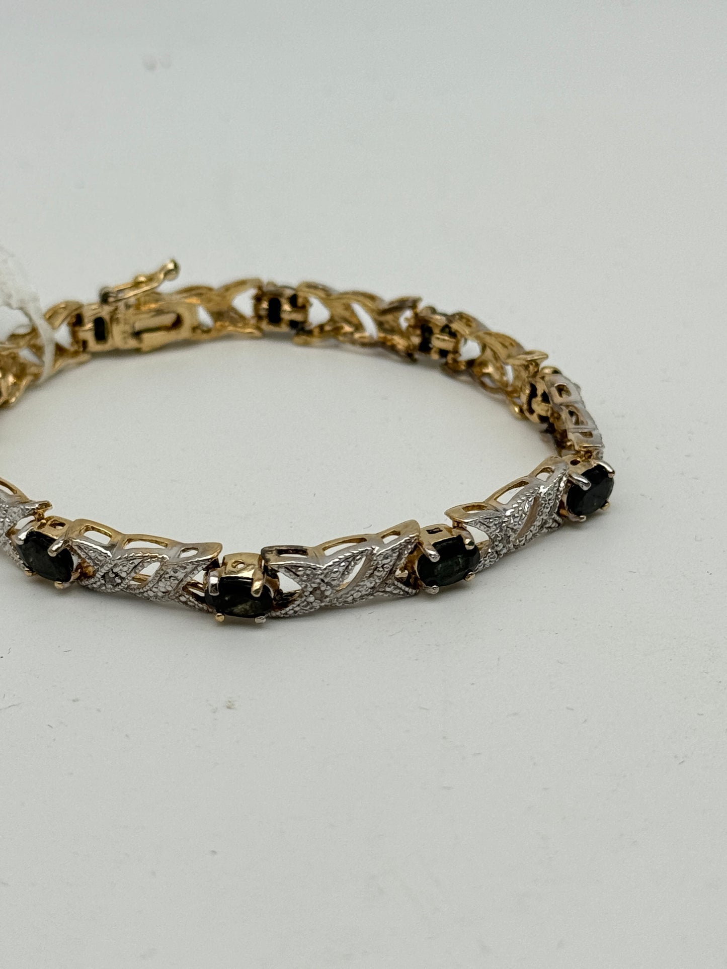 Vintage NWTag Sapphire Diamond Sterling Vermeil Bracelet circa 6.75”