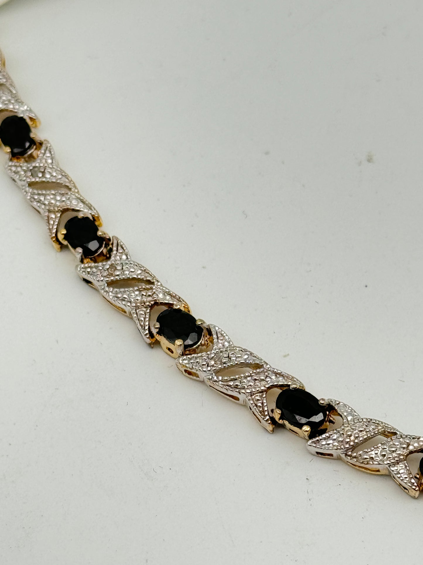 Vintage NWTag Sapphire Diamond Sterling Vermeil Bracelet circa 6.75”