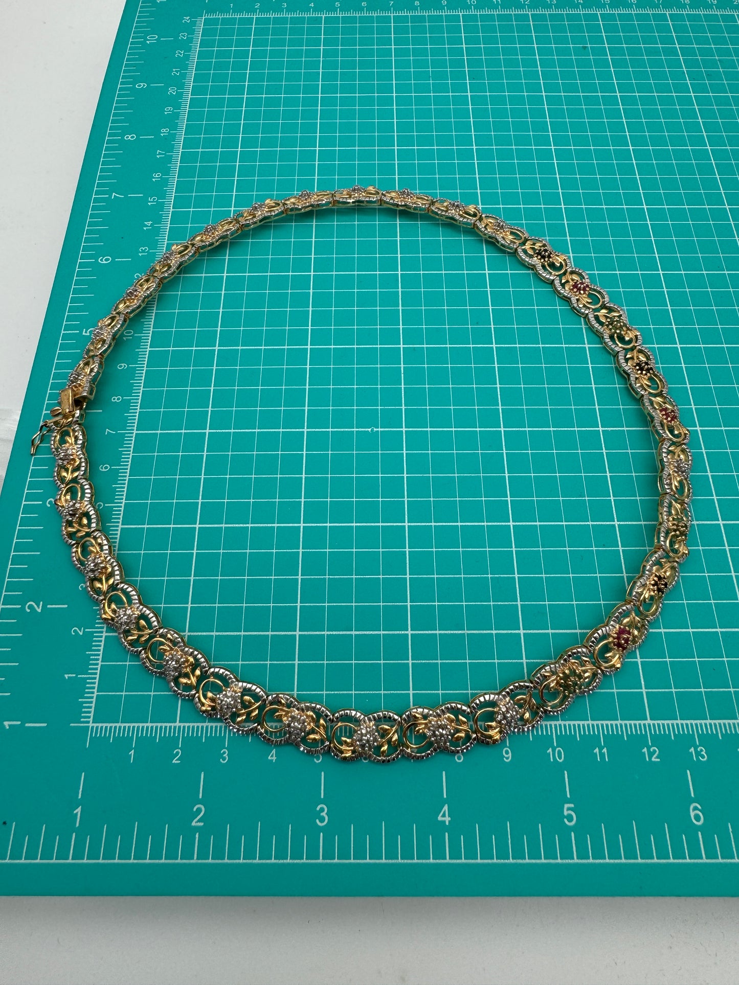 Yellow Gold Plate 925 Sterling Silver Multi Stone Flower Collar Necklace