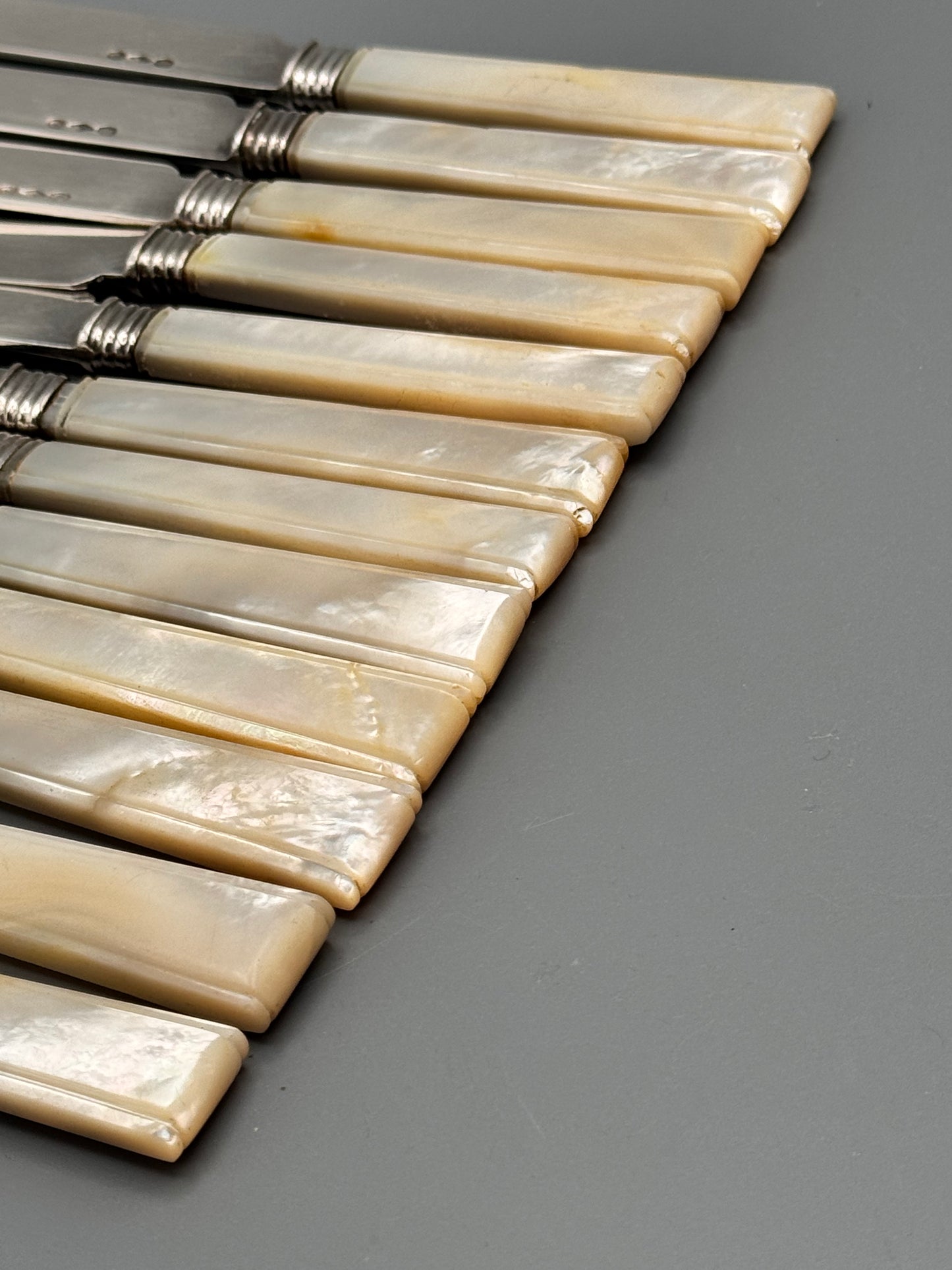 Set of Twelve Henry David New York Coin Silver Knives

Mother of Pearl Handles | Circa 1846–1867