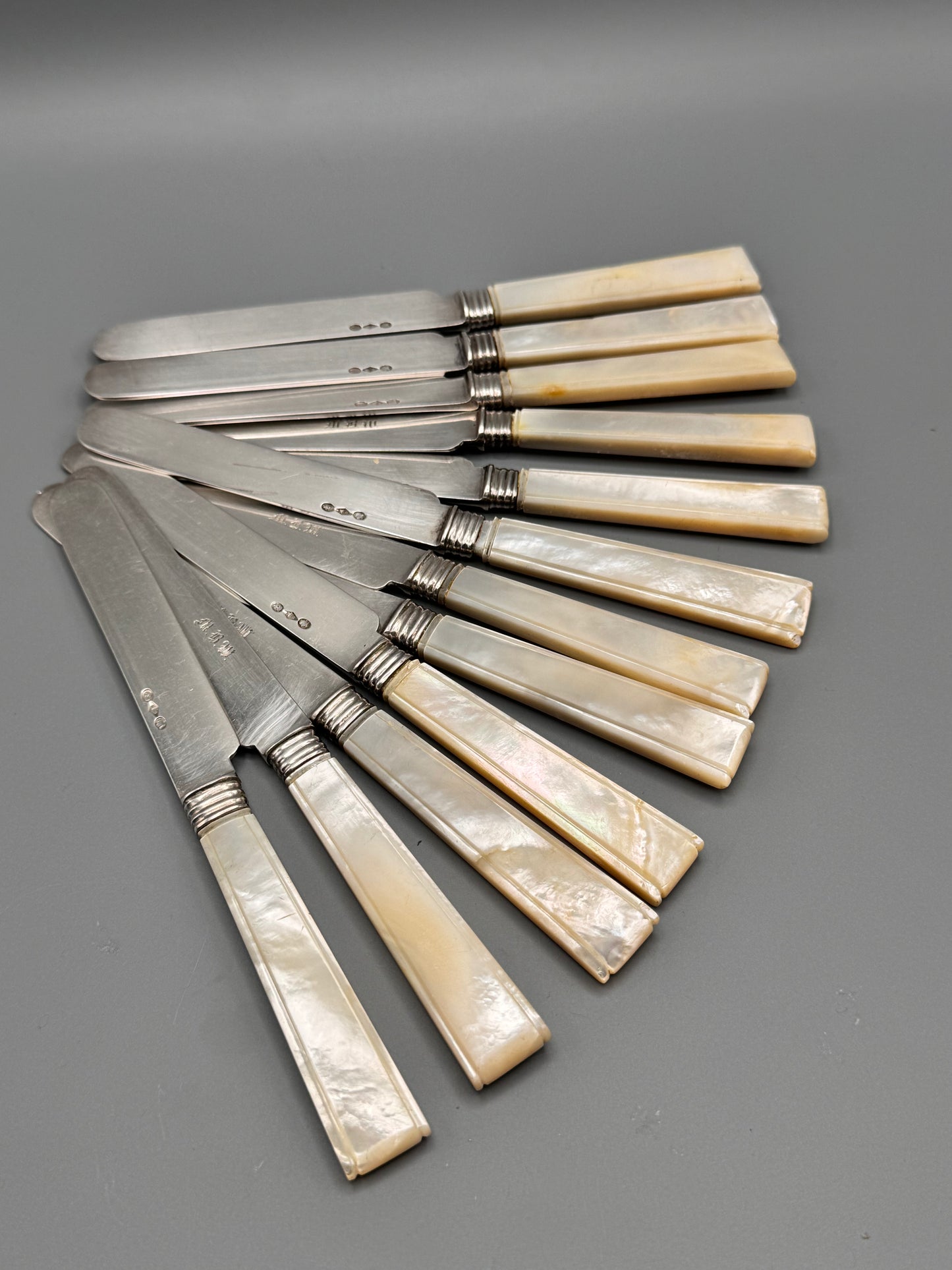 Set of Twelve Henry David New York Coin Silver Knives

Mother of Pearl Handles | Circa 1846–1867