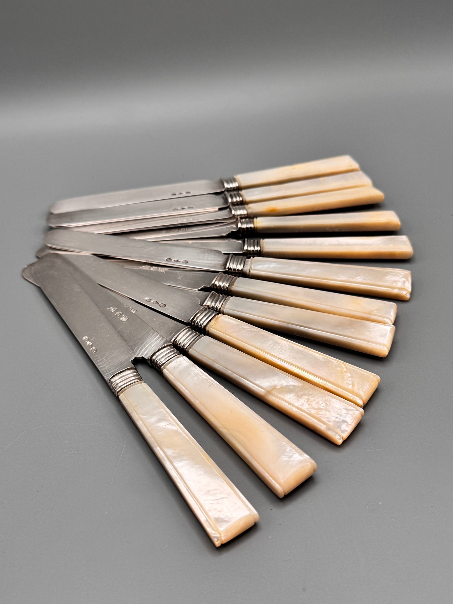 Set of Twelve Henry David New York Coin Silver Knives

Mother of Pearl Handles | Circa 1846–1867