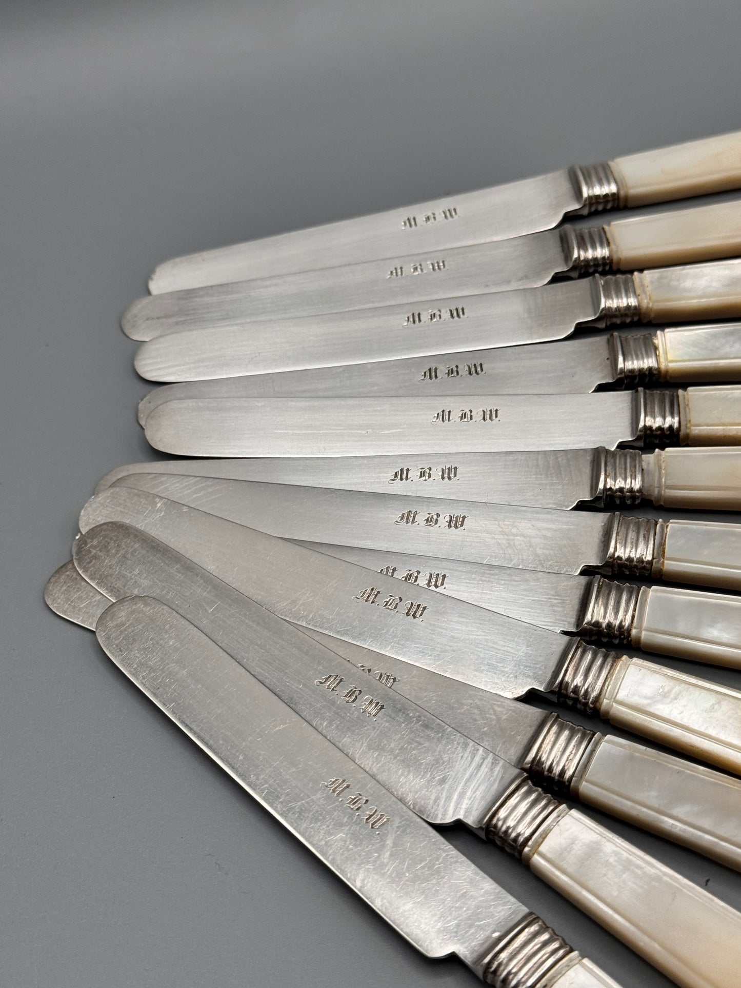 Set of Twelve Henry David New York Coin Silver Knives

Mother of Pearl Handles | Circa 1846–1867