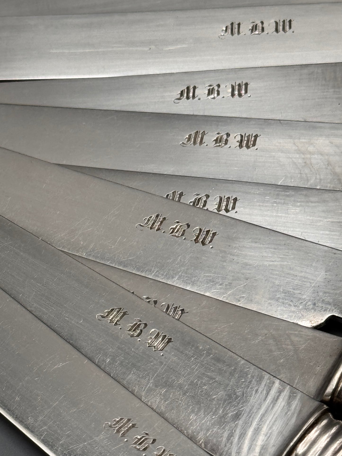 Set of Twelve Henry David New York Coin Silver Knives

Mother of Pearl Handles | Circa 1846–1867