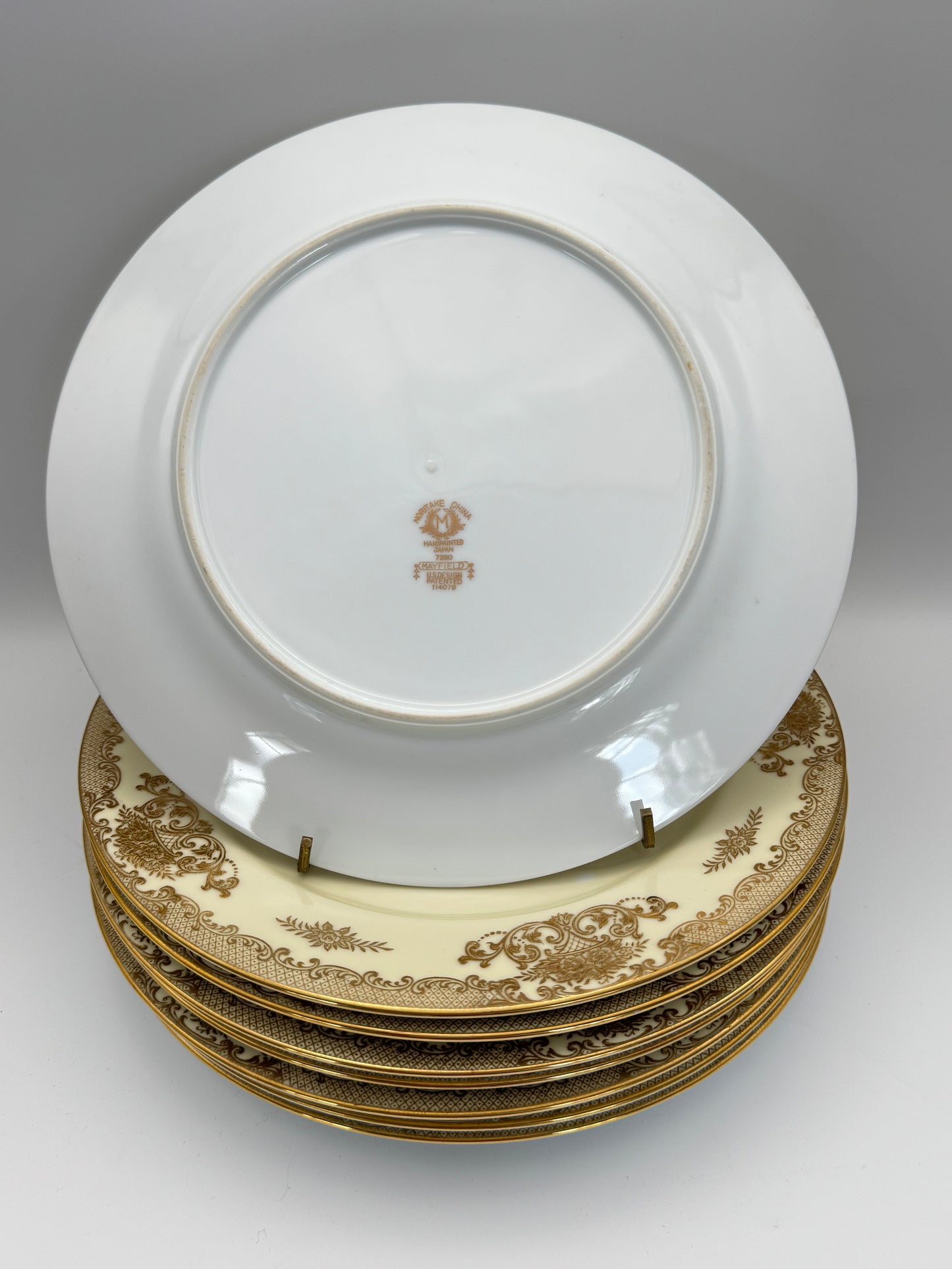 Set of 8 Vintage Noritake Mayfield Dinner Plates 10.5” Floral Gold Trim Japan
