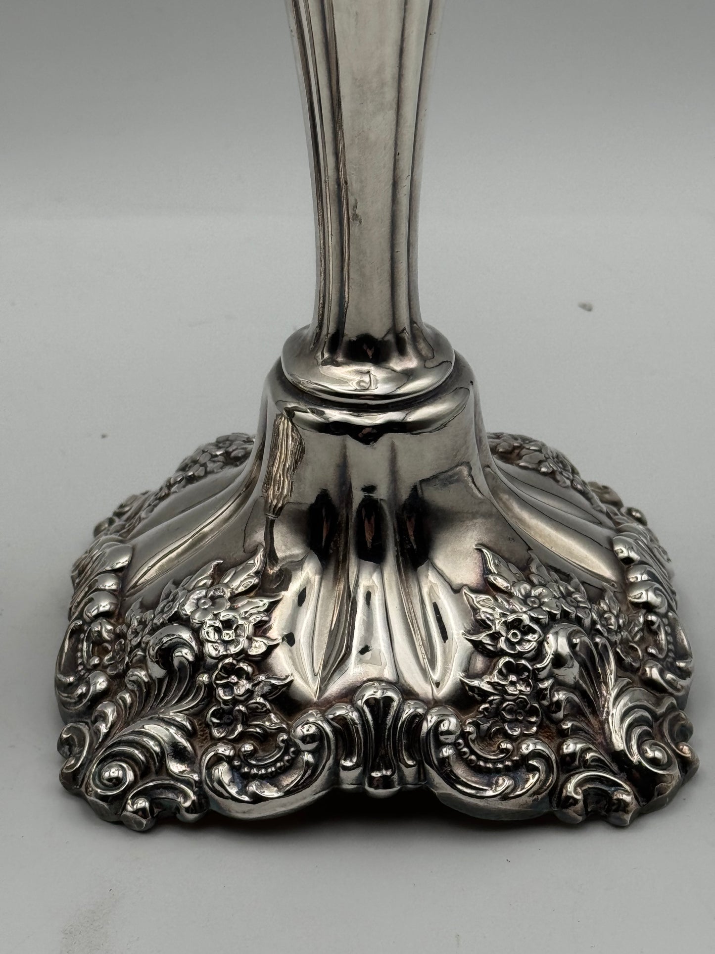 Pair Wallace Silverplate Candlesticks 10” Ornate Baroque Vintage OLD Substantial QUALITY