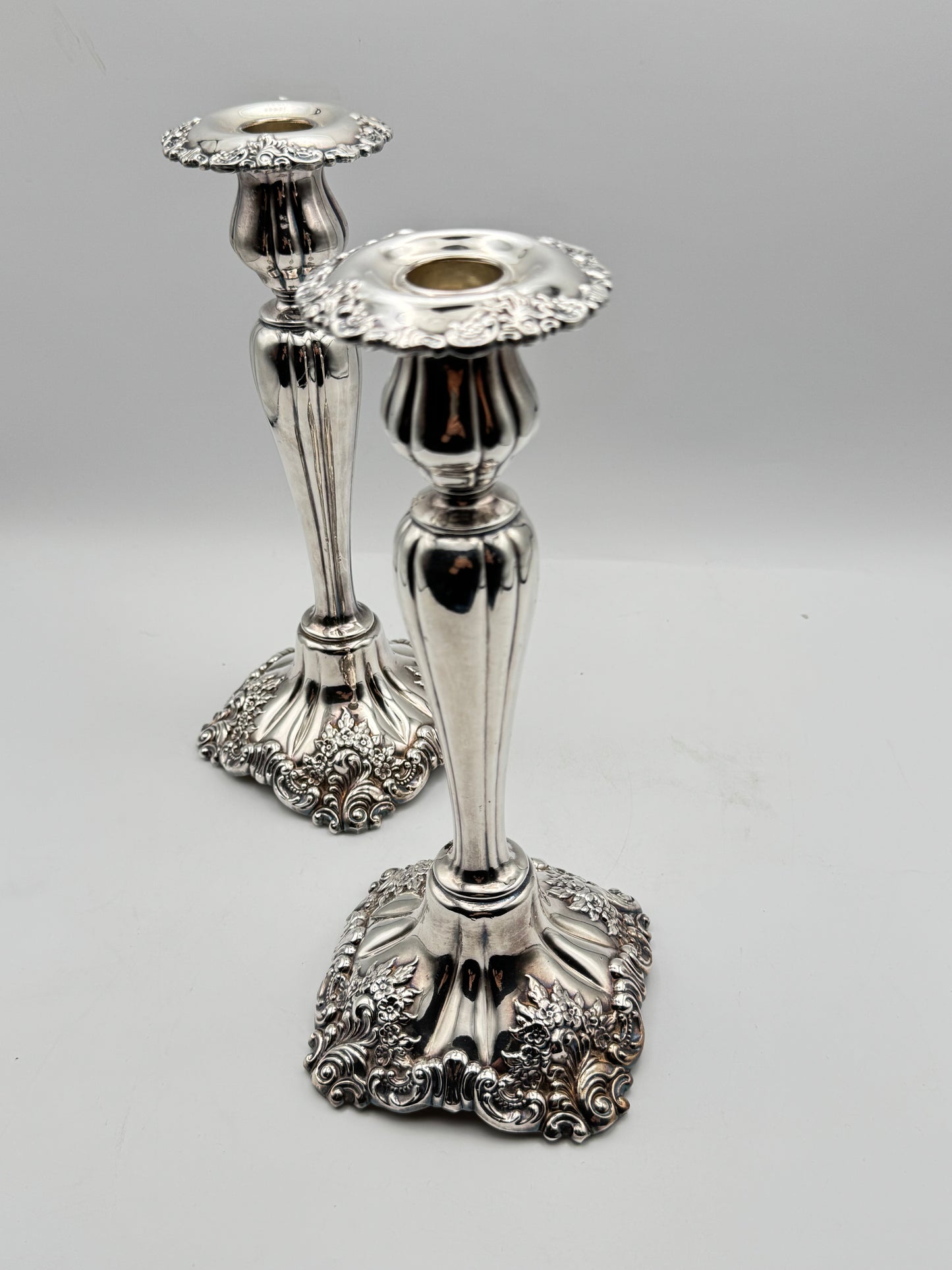 Pair Wallace Silverplate Candlesticks 10” Ornate Baroque Vintage OLD Substantial QUALITY