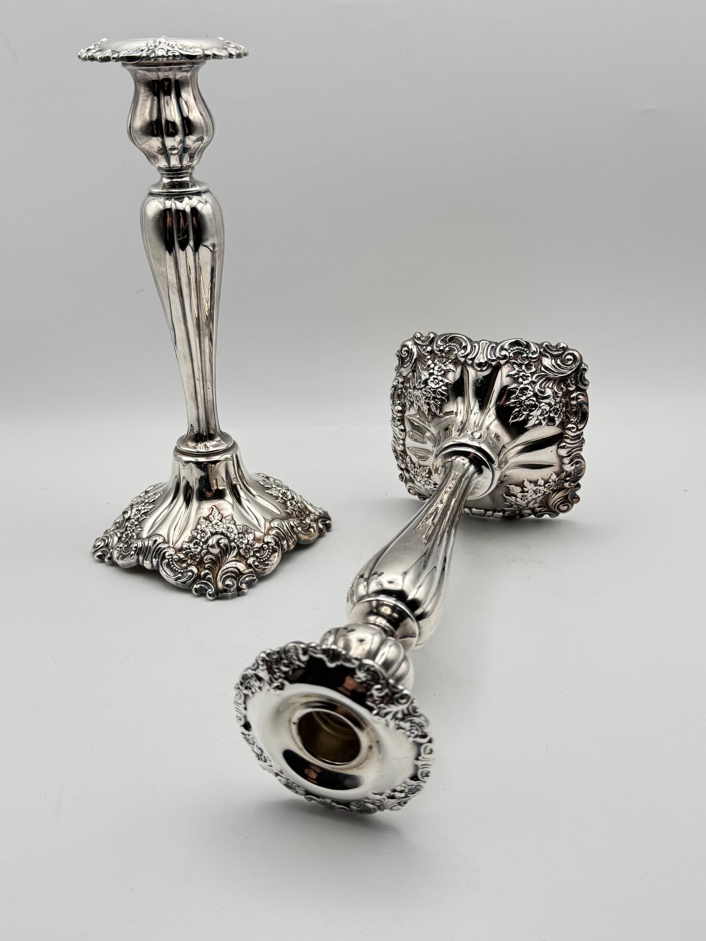 Pair Wallace Silverplate Candlesticks 10” Ornate Baroque Vintage OLD Substantial QUALITY