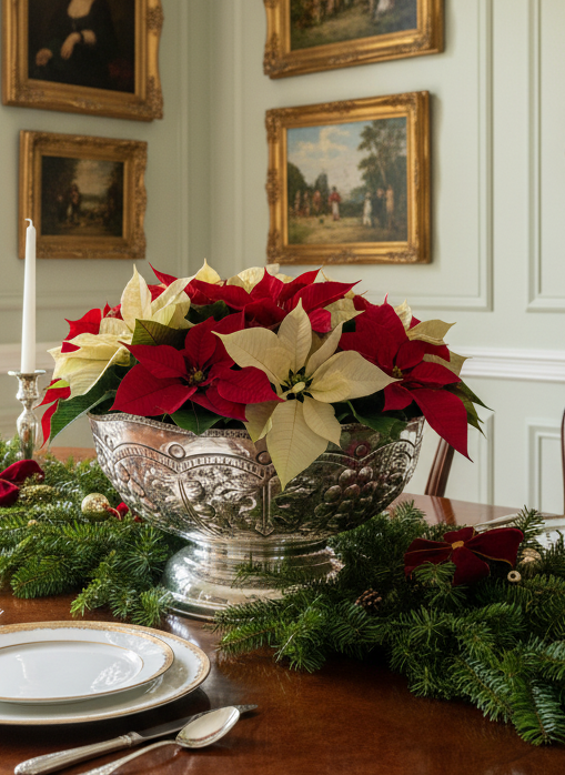 Silverplate Repousse “Punch Bowl” 12” Serpentine Edge Vintage Centerpiece